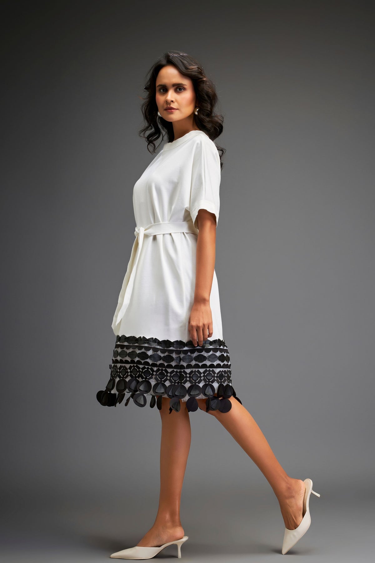 White Belted Waist Dress