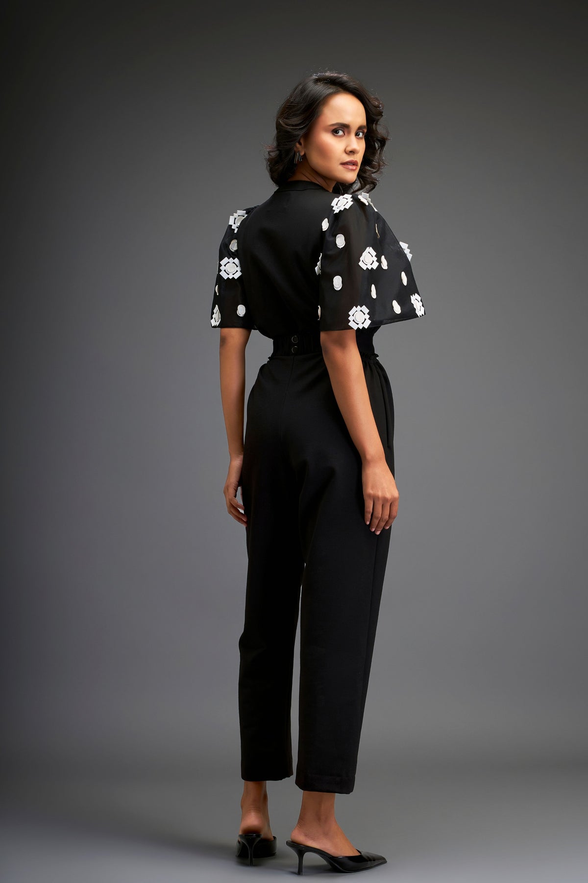 Black Embroidered Jumpsuit With Belt