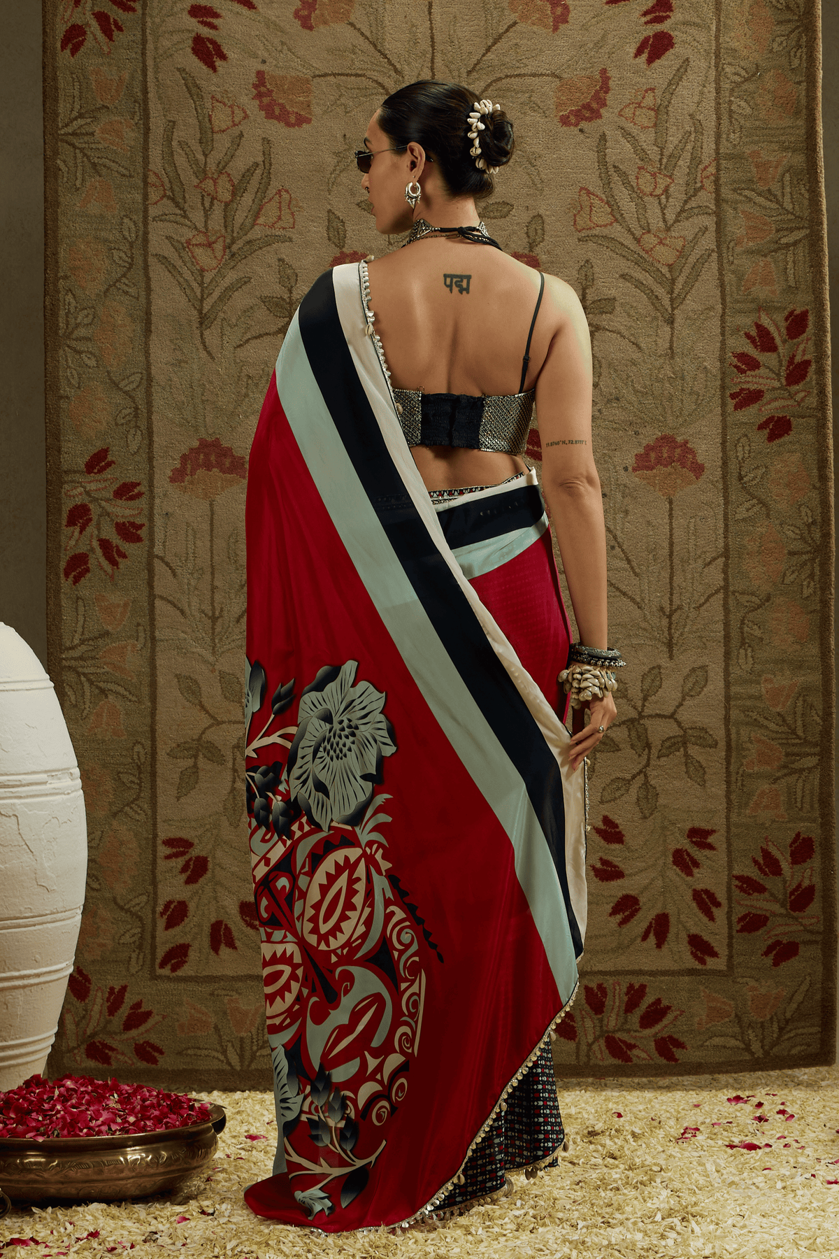 Printed Cascade Saree With Bustier