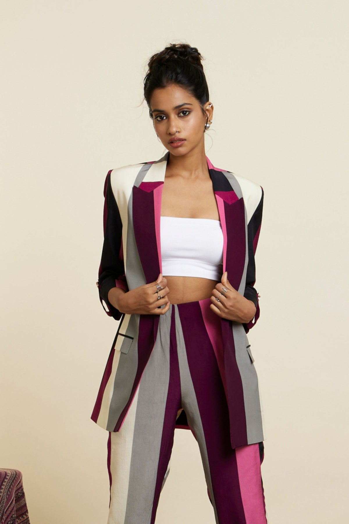 Merlot Stripe Print Blazer Set