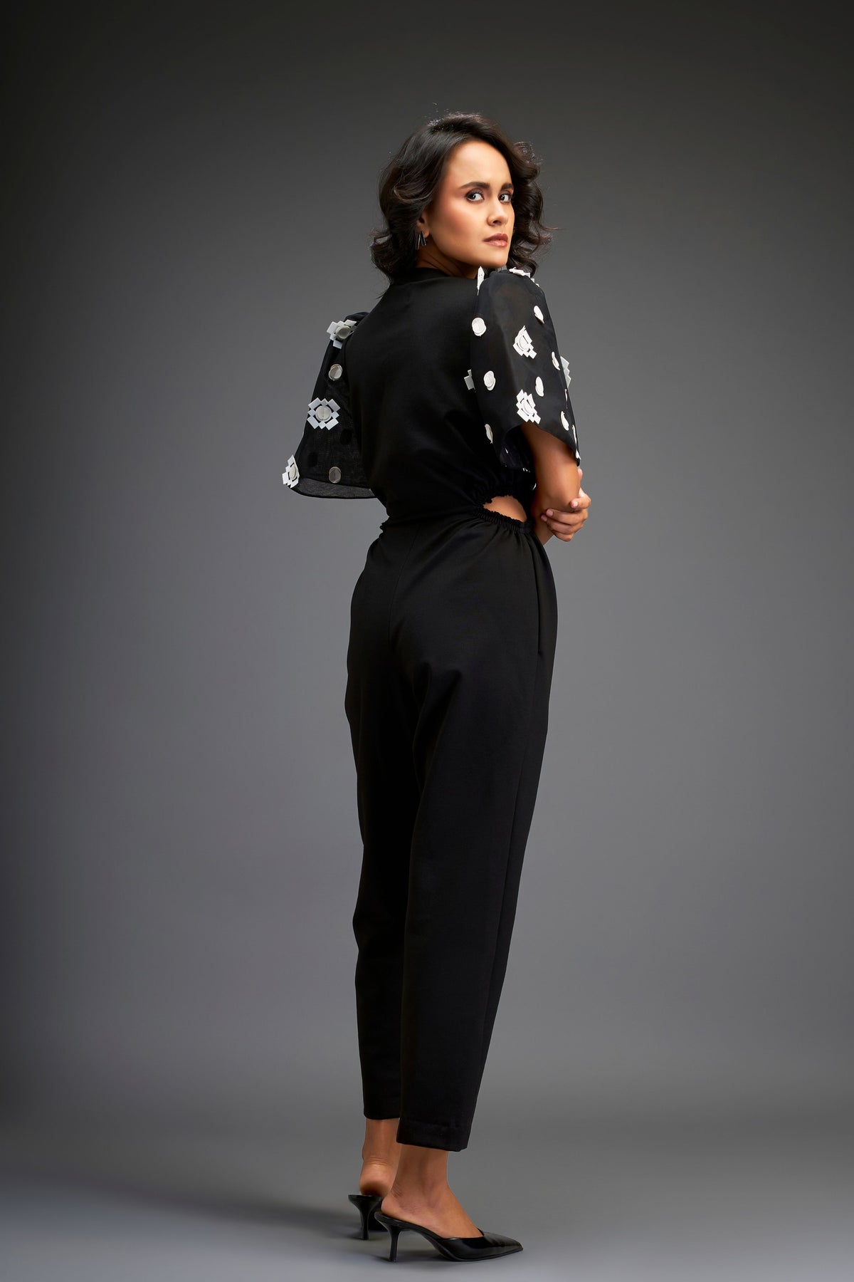 Black Embroidered Jumpsuit With Belt