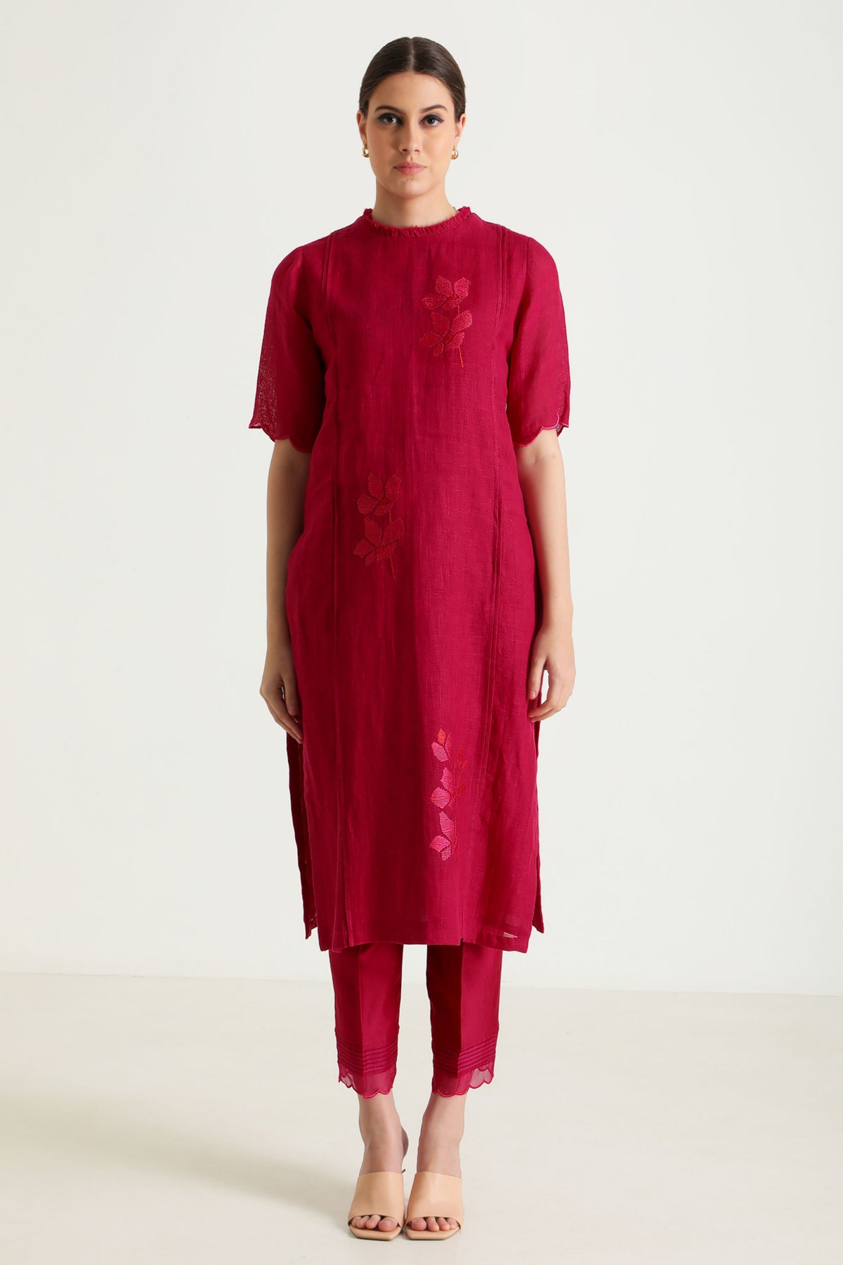 Fushsia Enbroidery Tunic Set