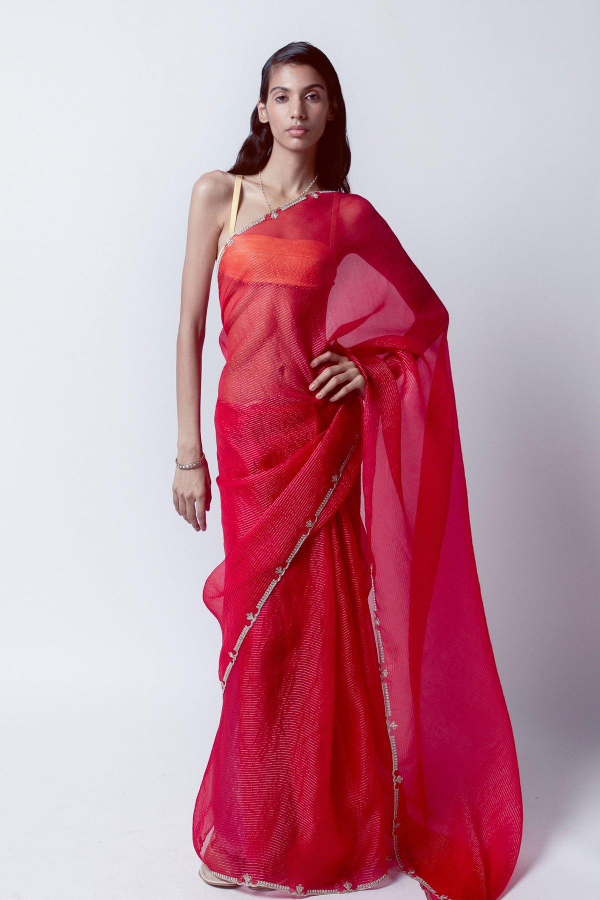 Handwoven Ruby Red Organza Saree