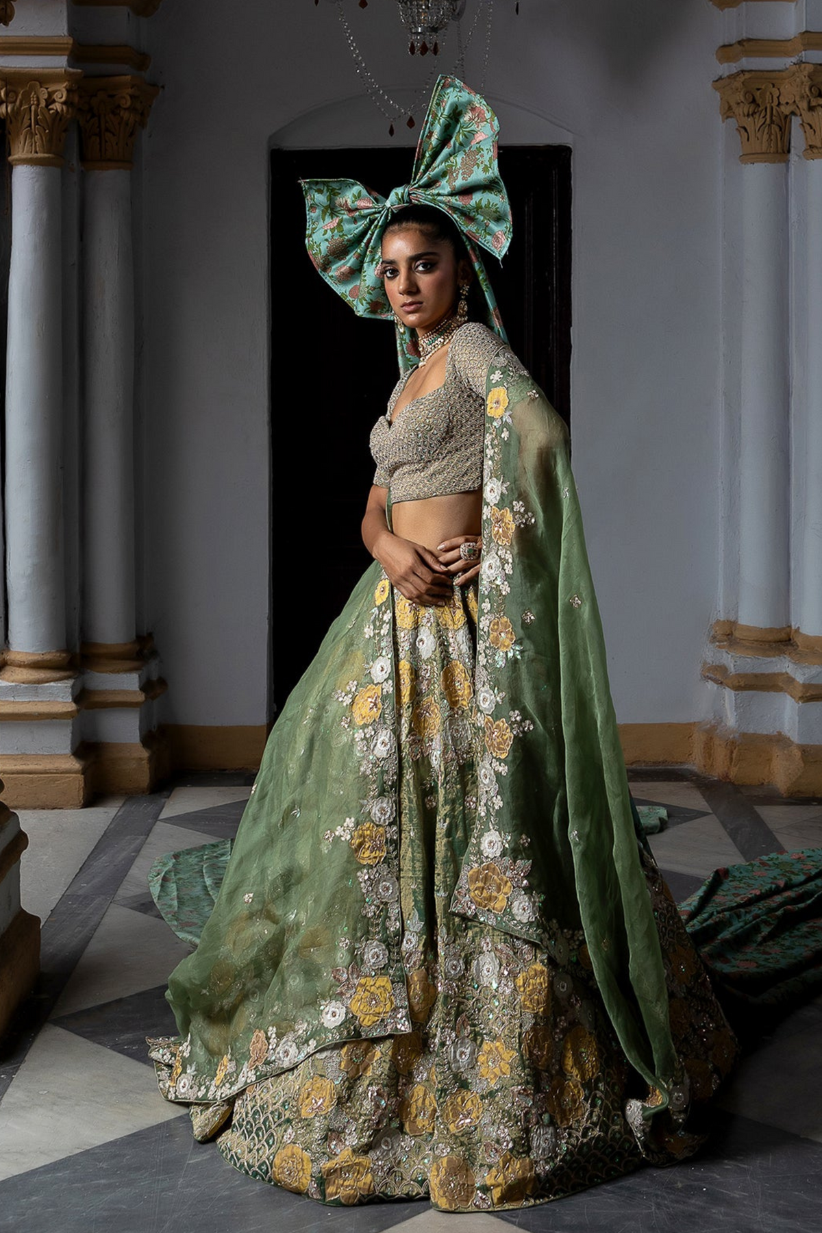 Green Golden Bridal Lehenga