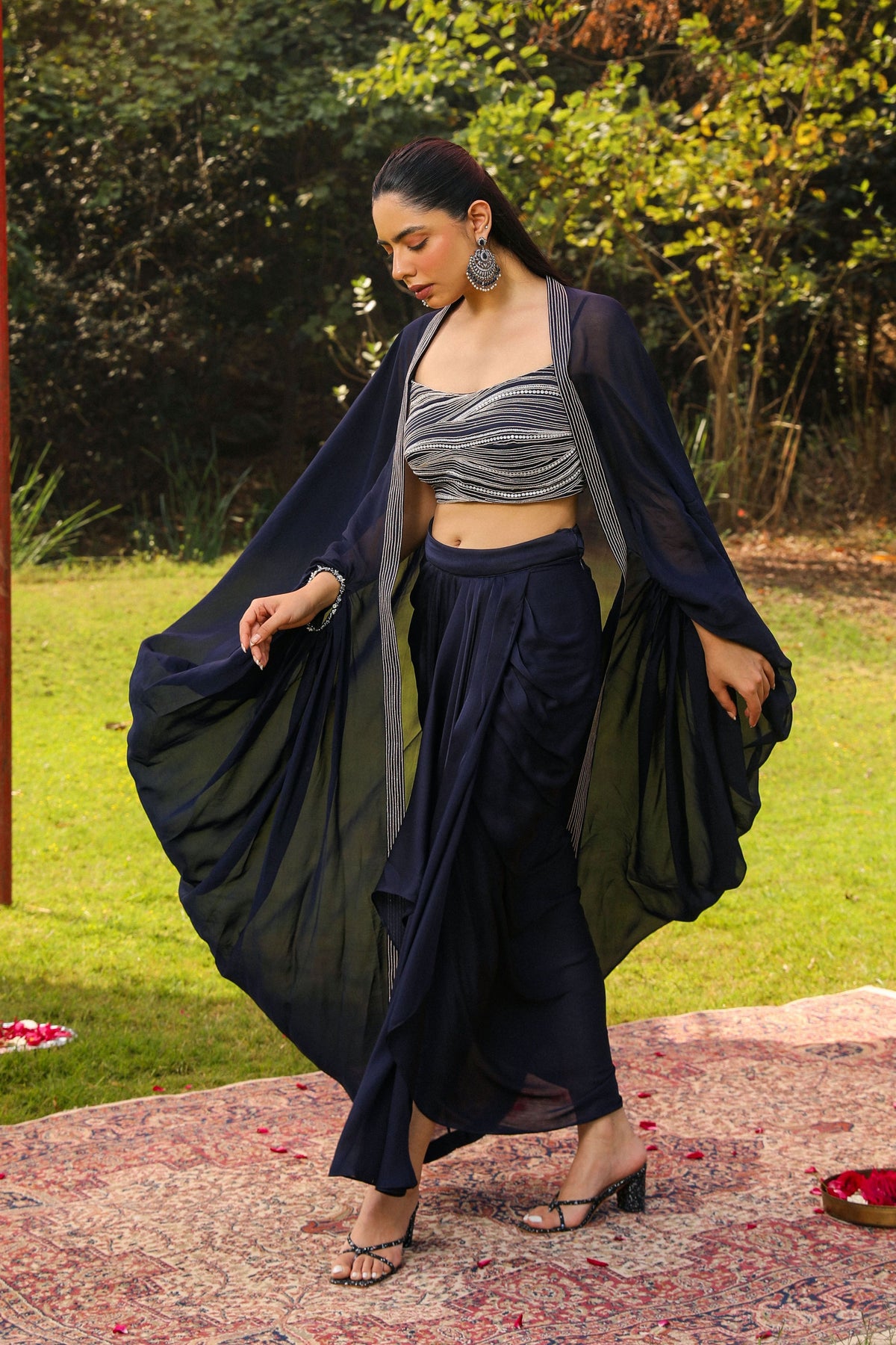 Kalki Navy Blue Cape Set