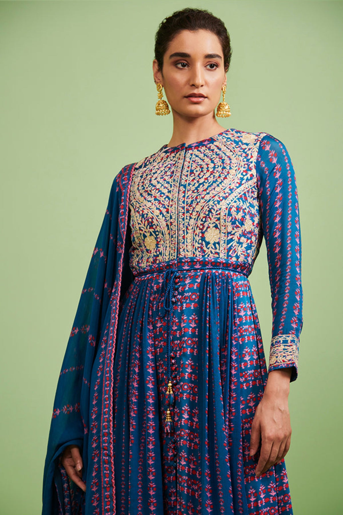 Blue embroidered anarkali set