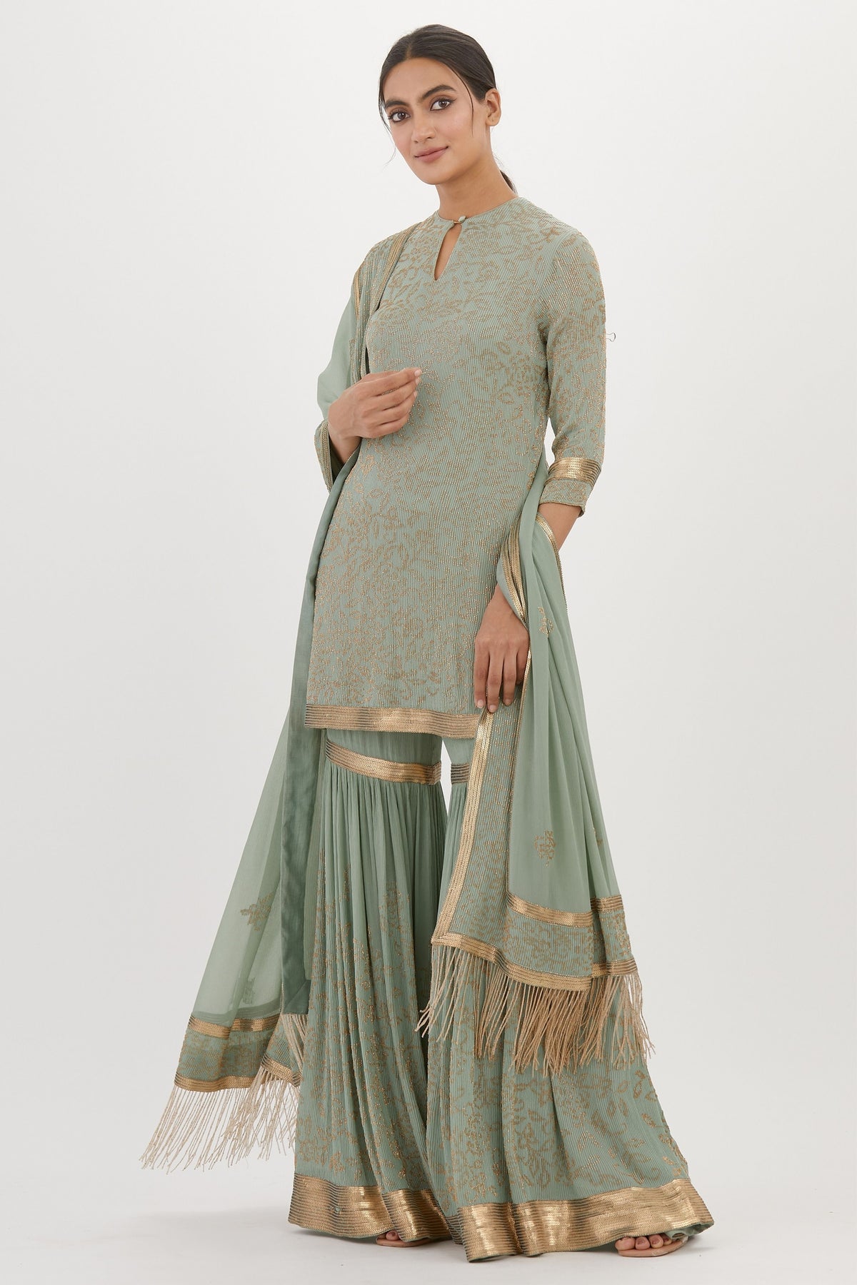 Sea Green Cutdana Sharara Set