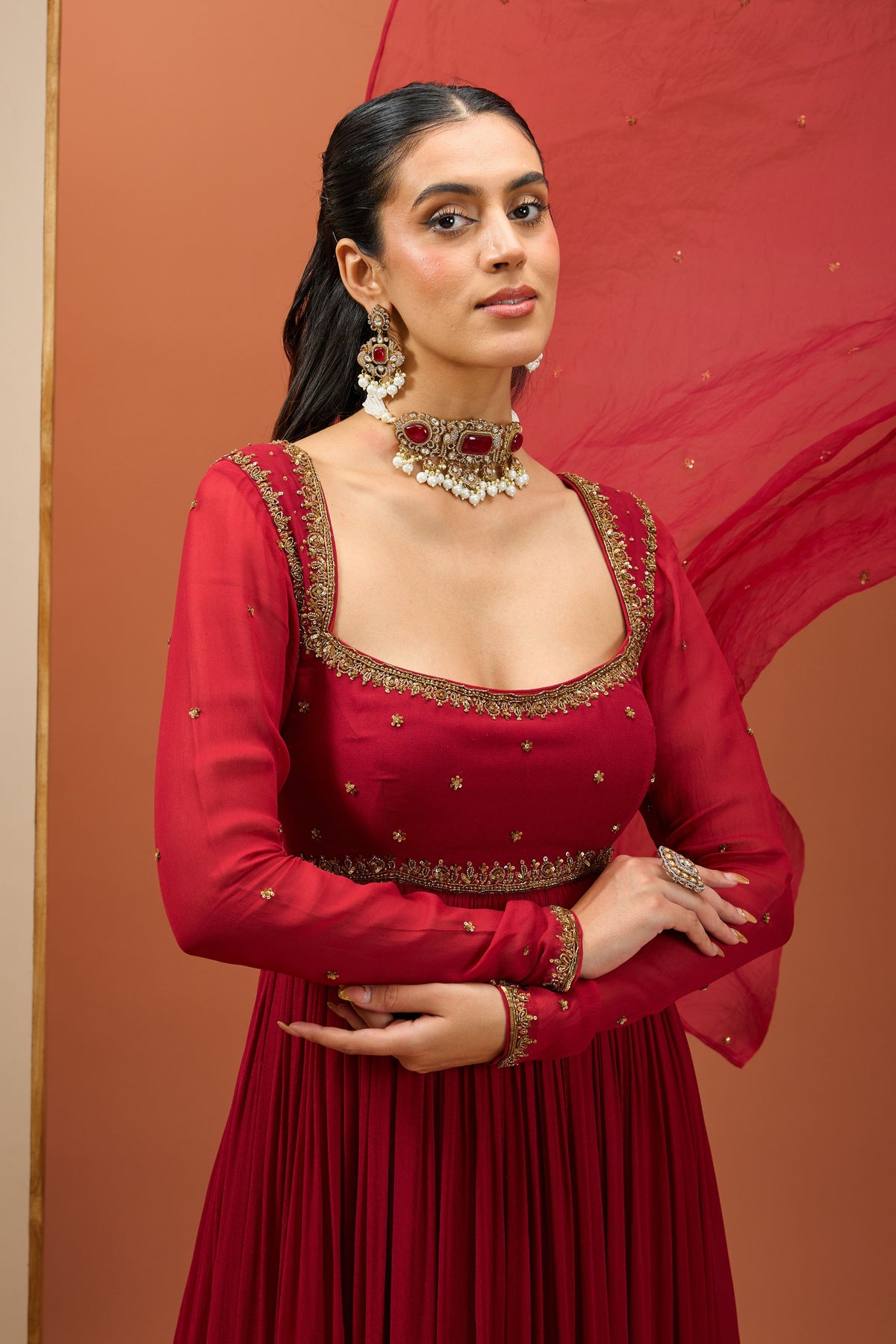 Mehroon Anarkali Set