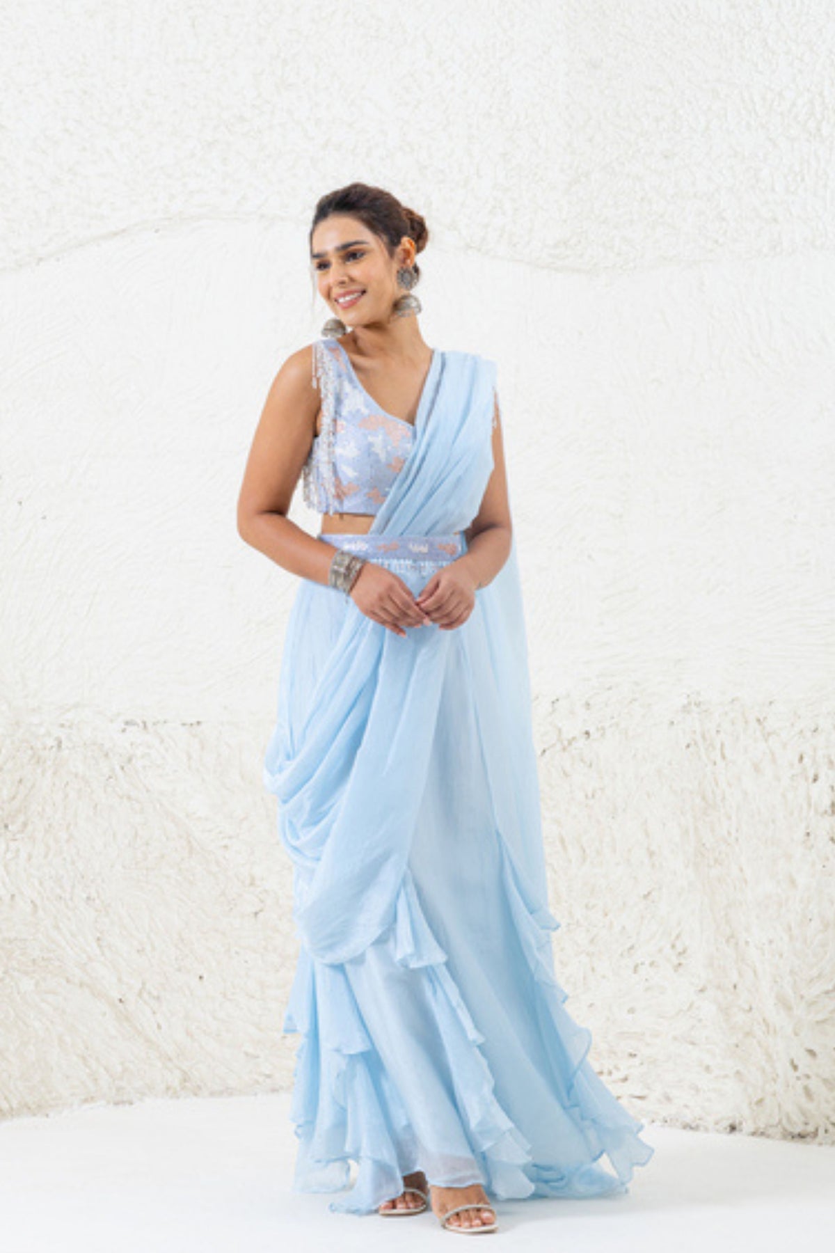 Blue drape Saree Set