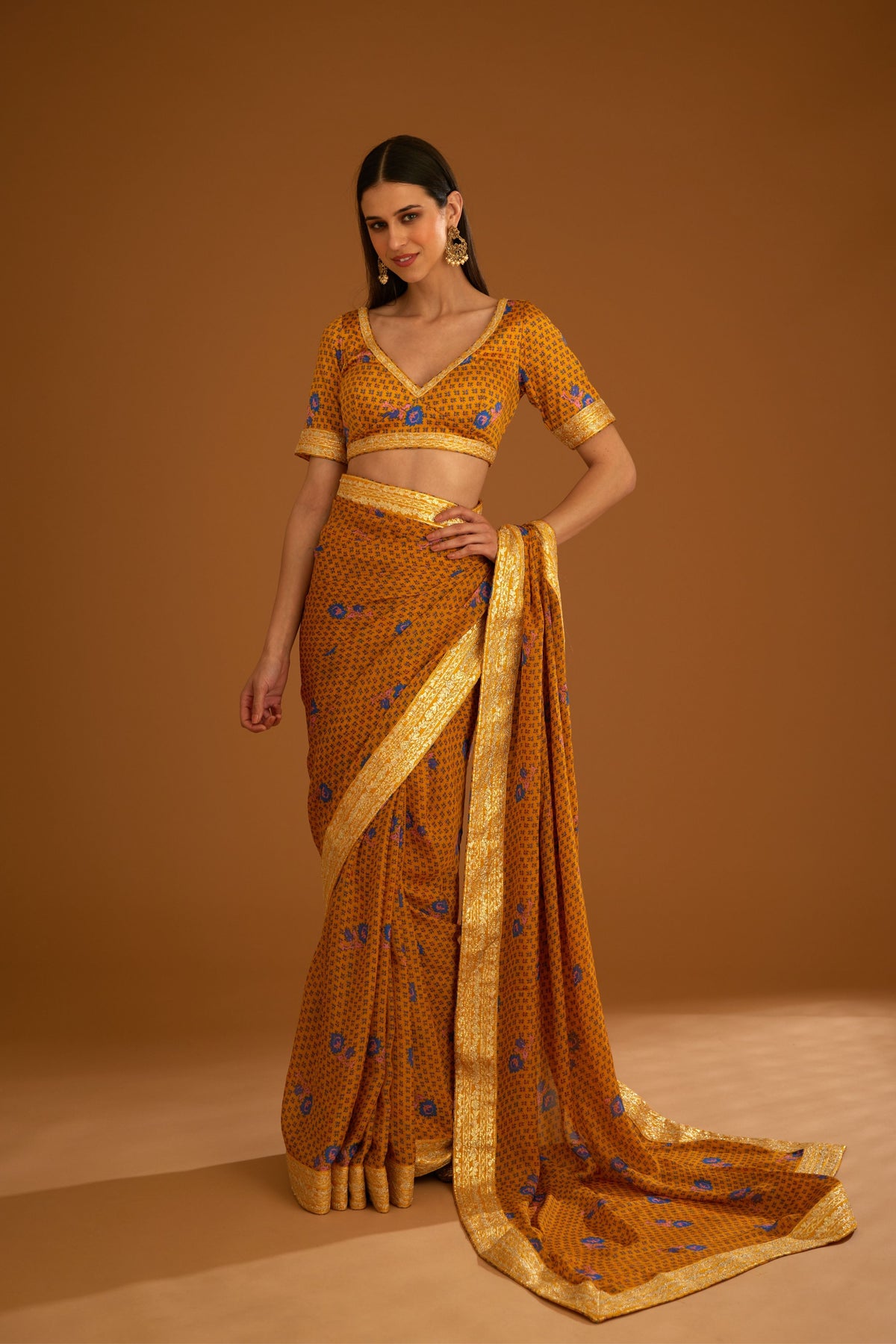 Mustard yellow Saree set