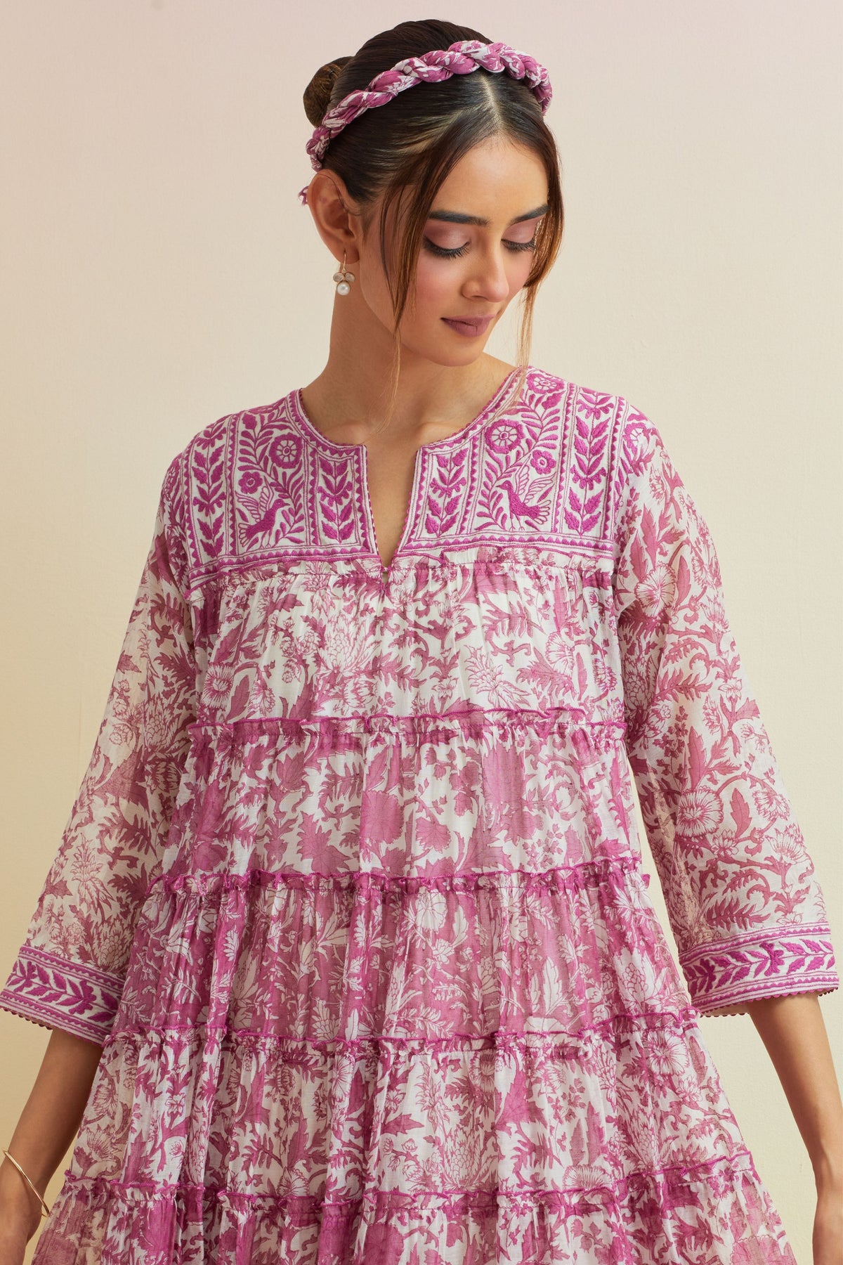 Pink Hand-block Printed Anarkali Set