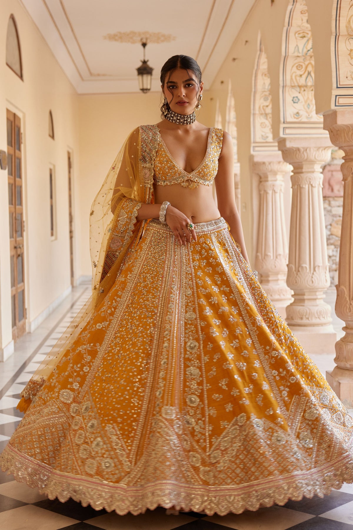 Orange Peel Embroidered Lehenga