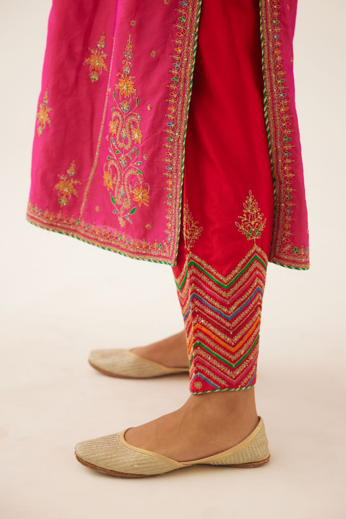 Raspberry Silk Kalidar Straight Kurta Set