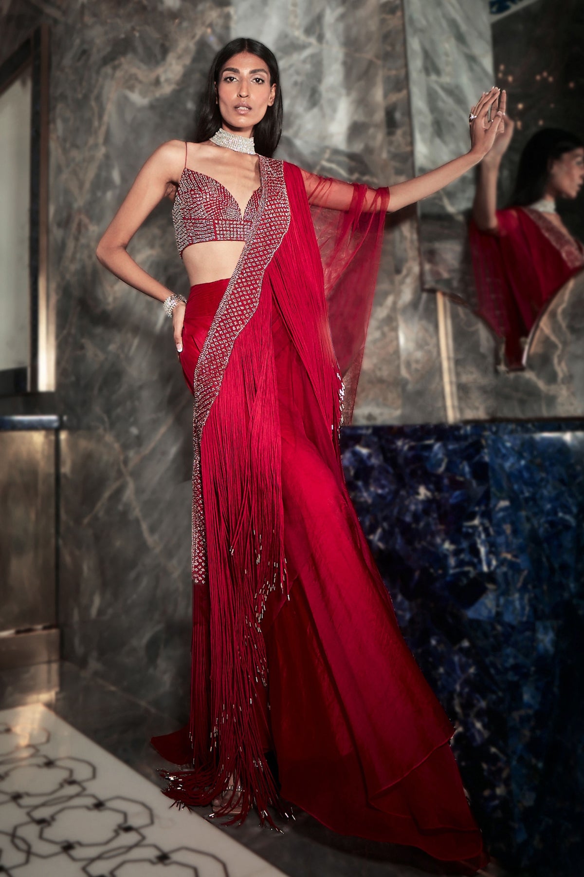 Galena Fringe Drape Lehenga Set