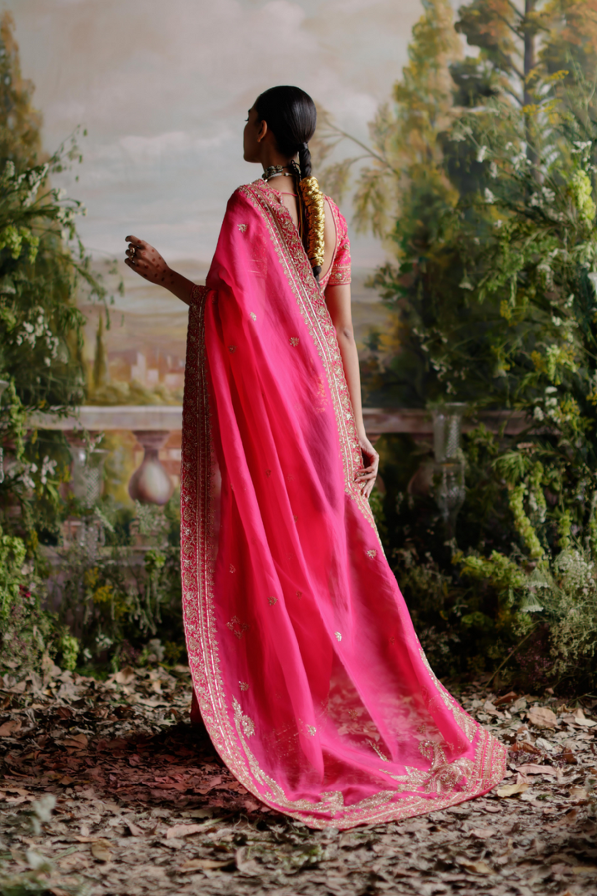 Hot Pink Organza Saree Set