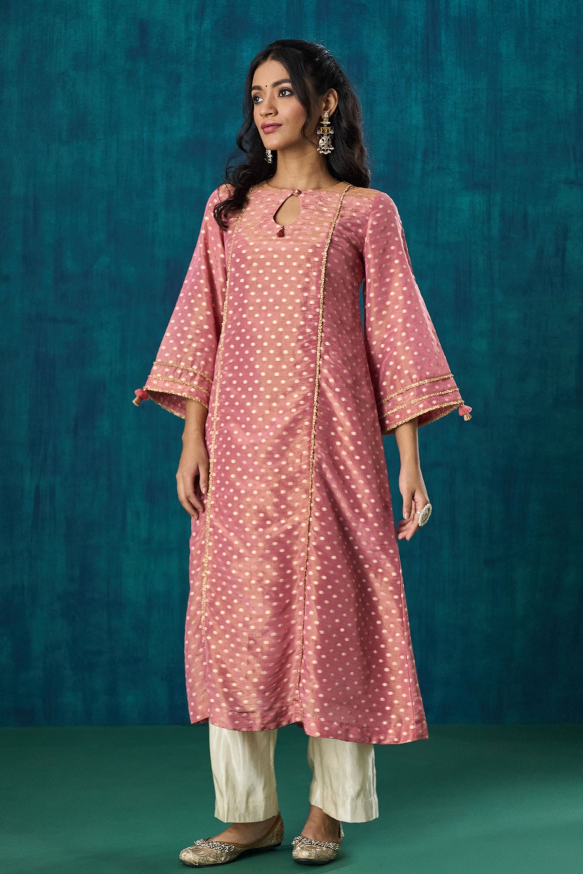 Pink Zari Booti Kurta Sets