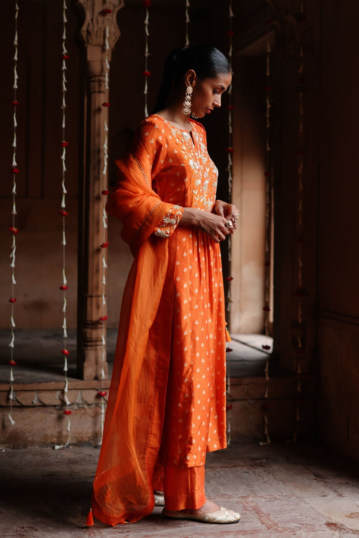 Orange Dori Embroidered Kurta Set