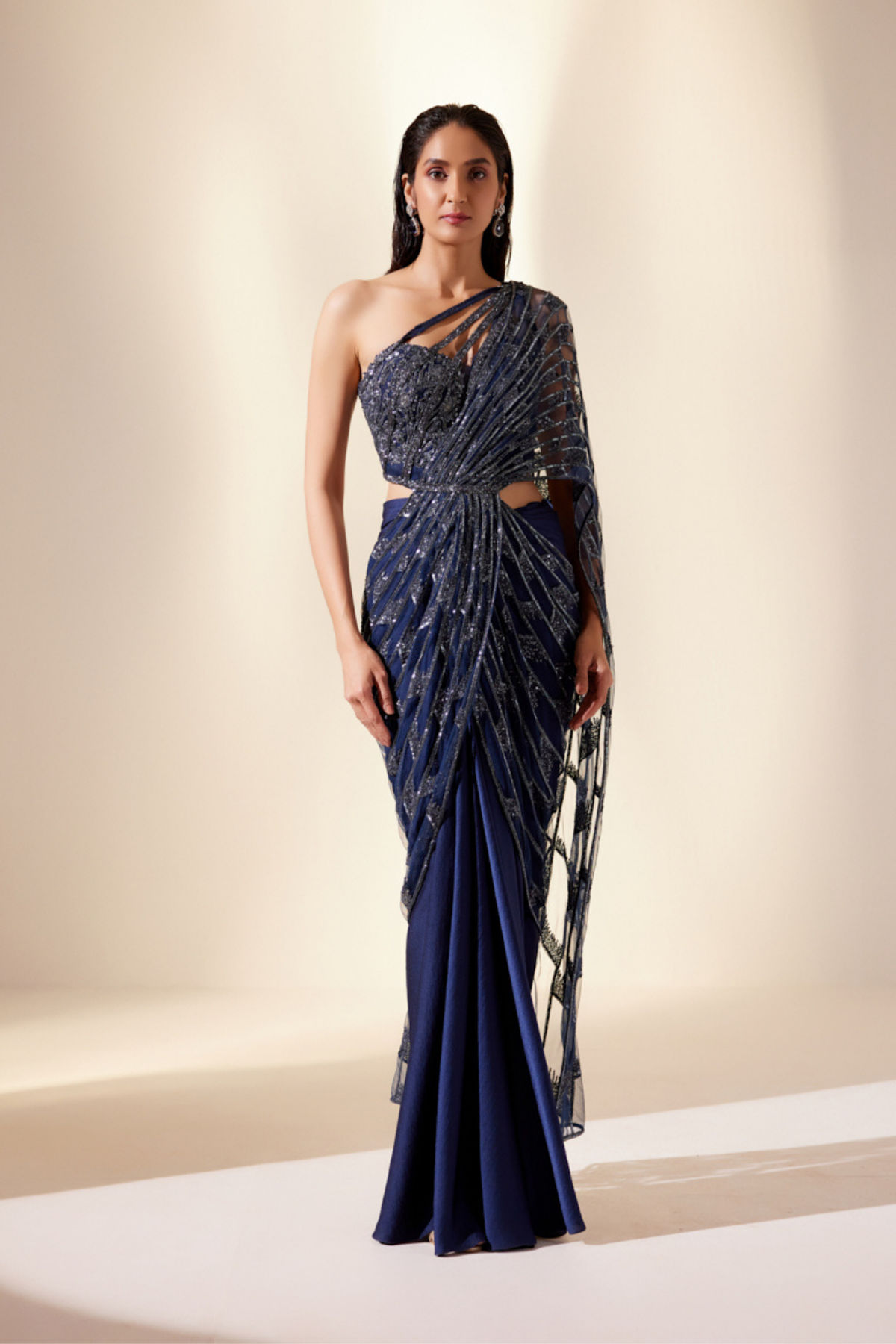 Midnight Blue Draped Drizzle Saree