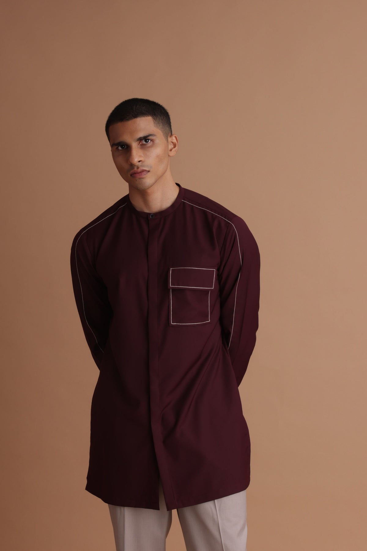 Burgundy Kurta With Pick Stitch