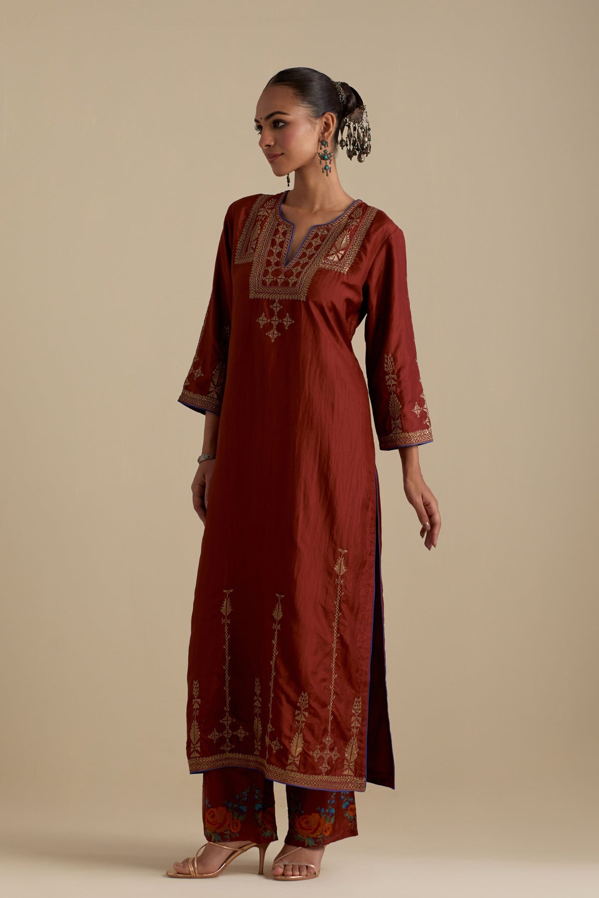 Maroon Silk Kurta Set