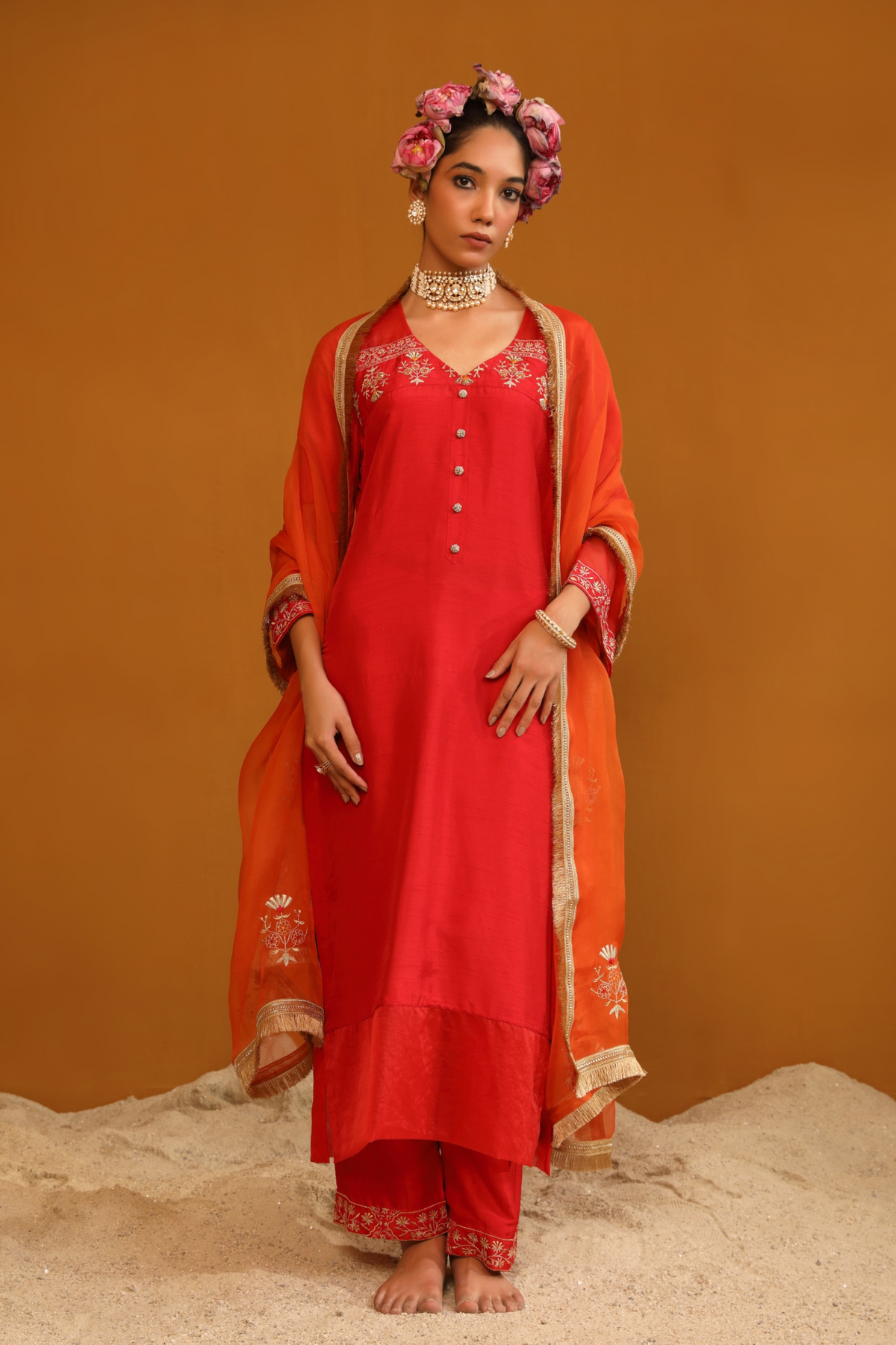 Zeenat Deep Red Kurta Set