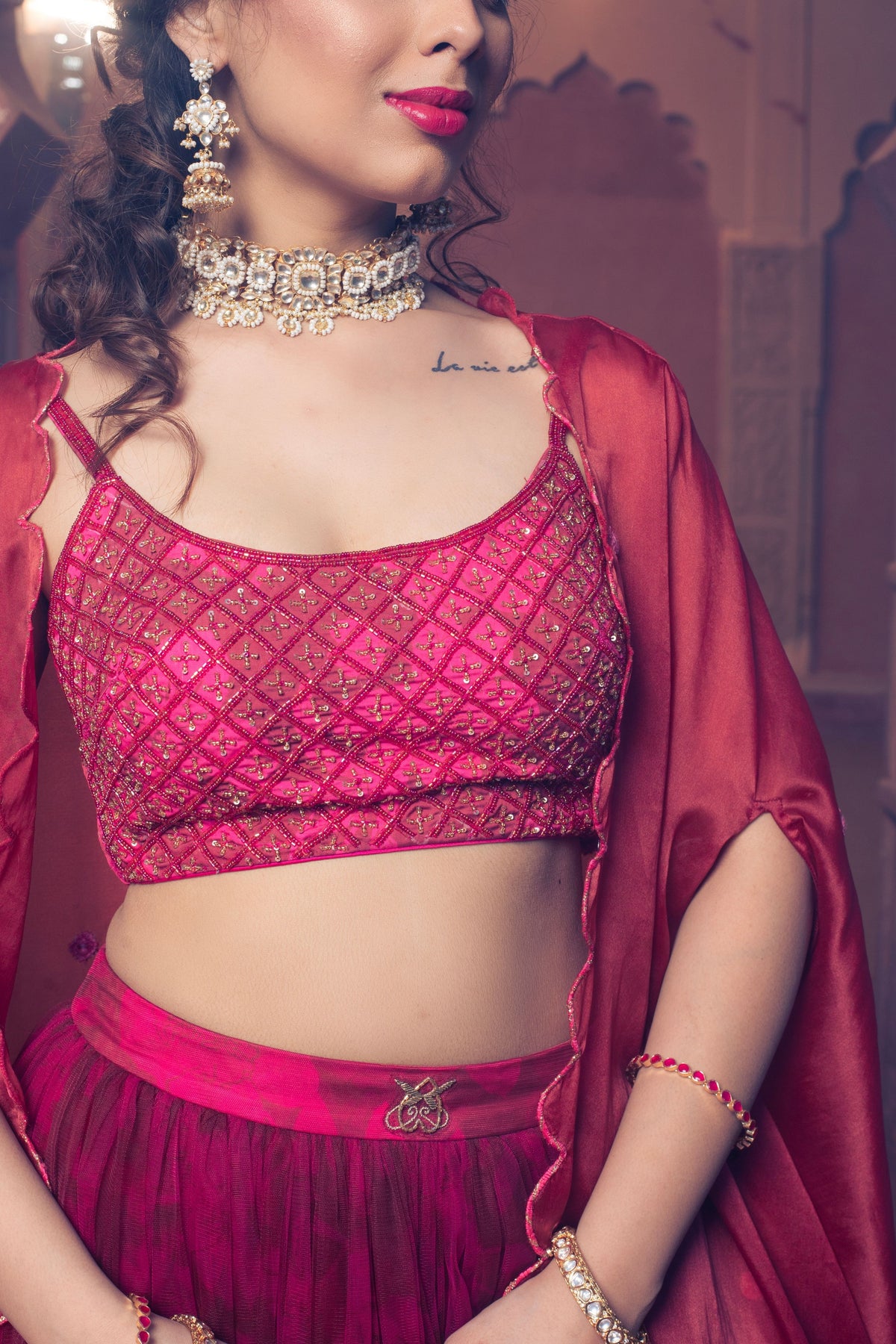 Maroon Embroidered Lehenga Set