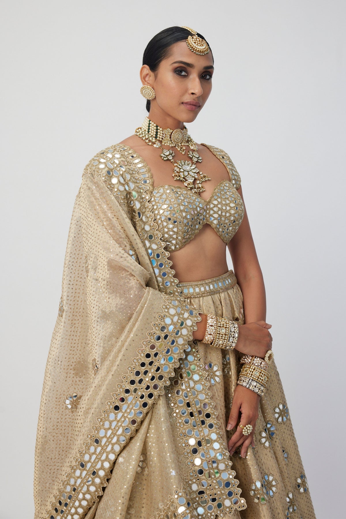 Golden Shimmer Flower Lehenga Set