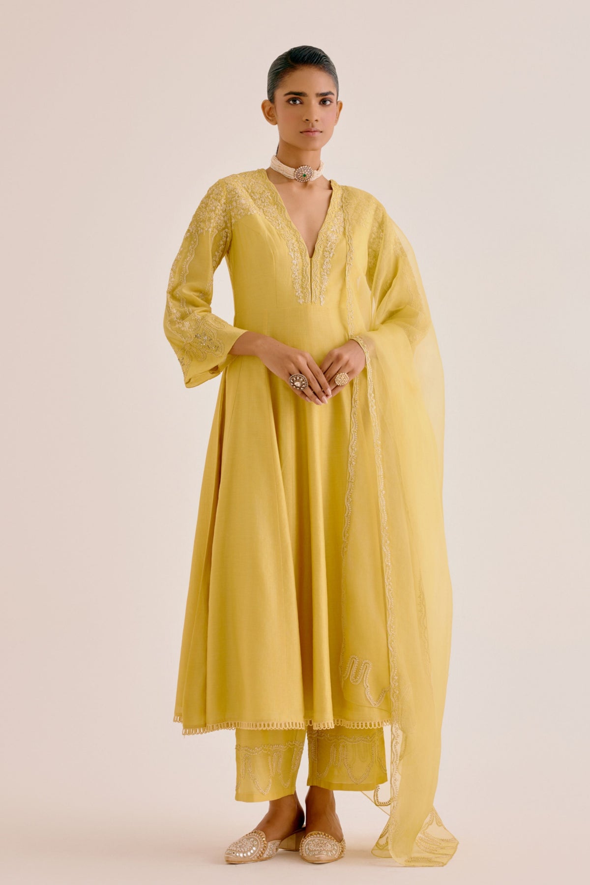 Yellow Embroidered Anarkali Set