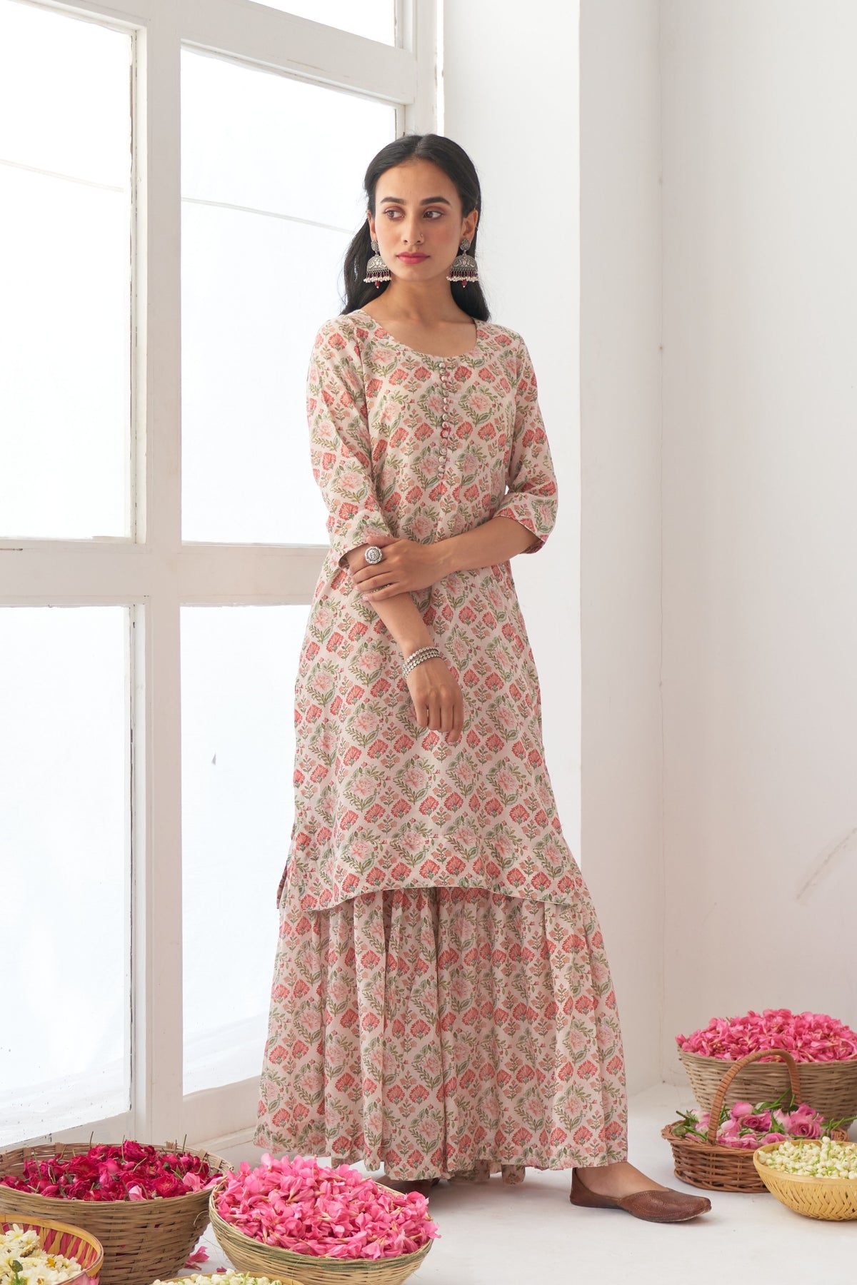 Ivory Peony Kurta Sharara