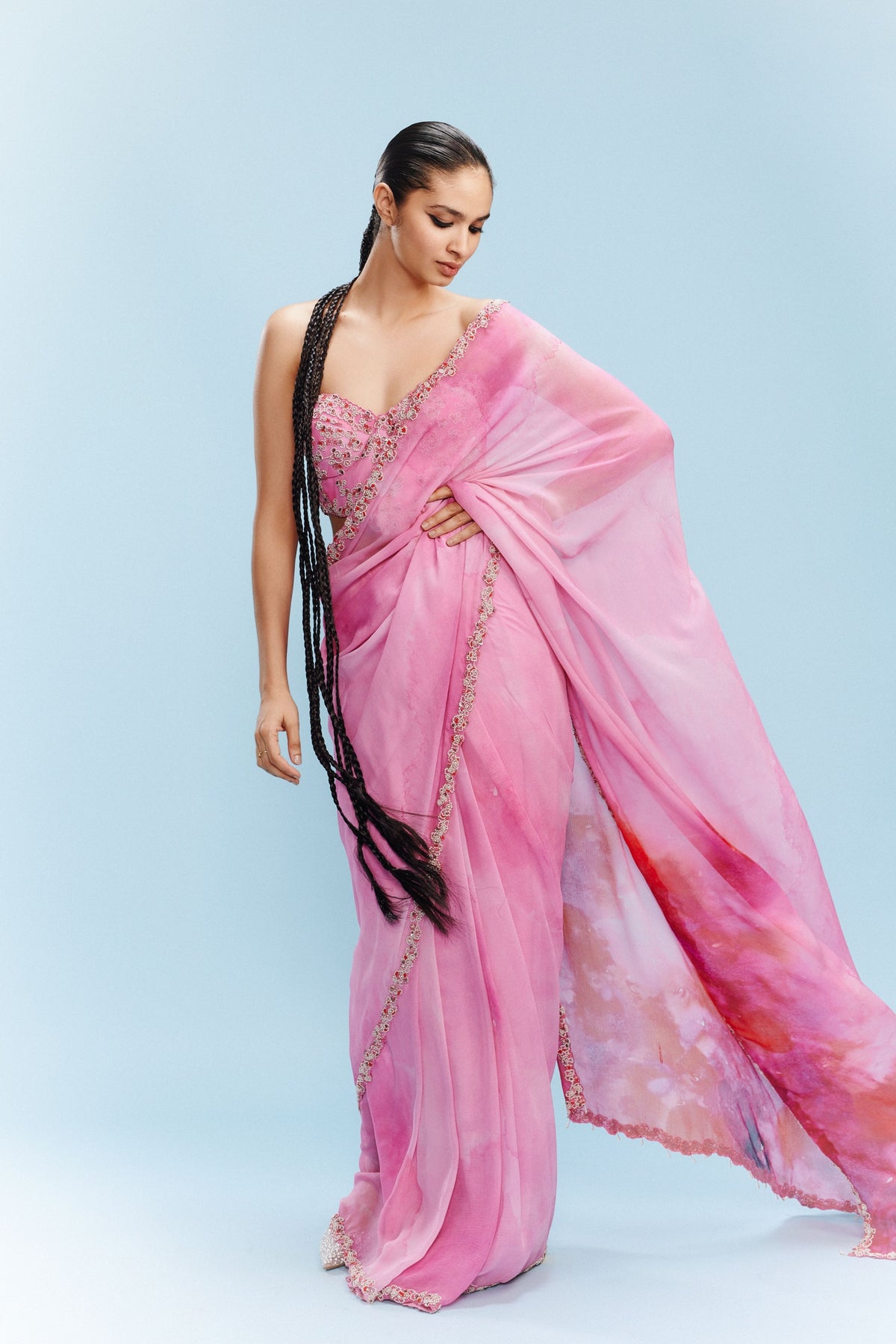 Vashti Fondant Pink Saree Set