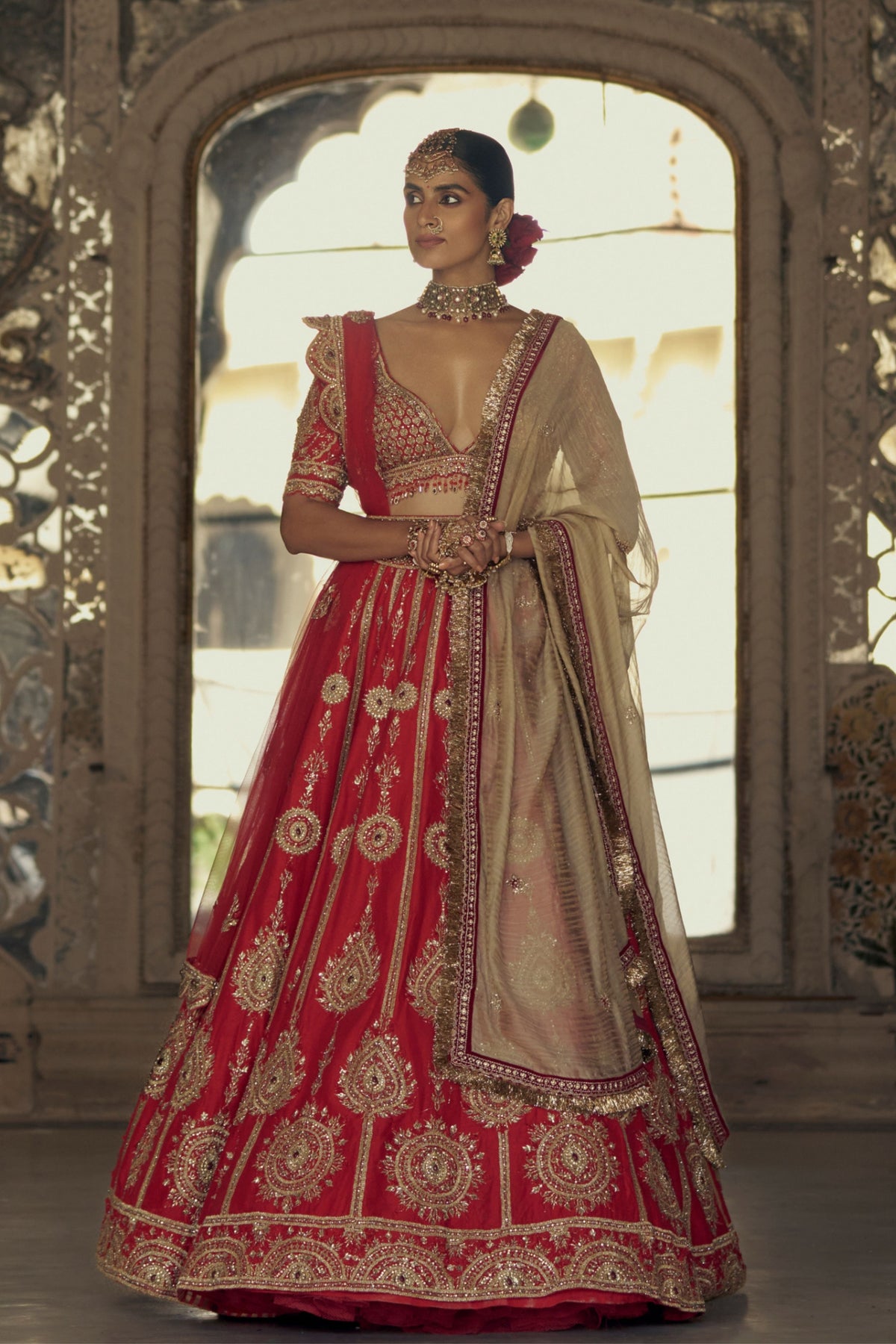 Red and Golden Embroidered Lehenga Choli Set