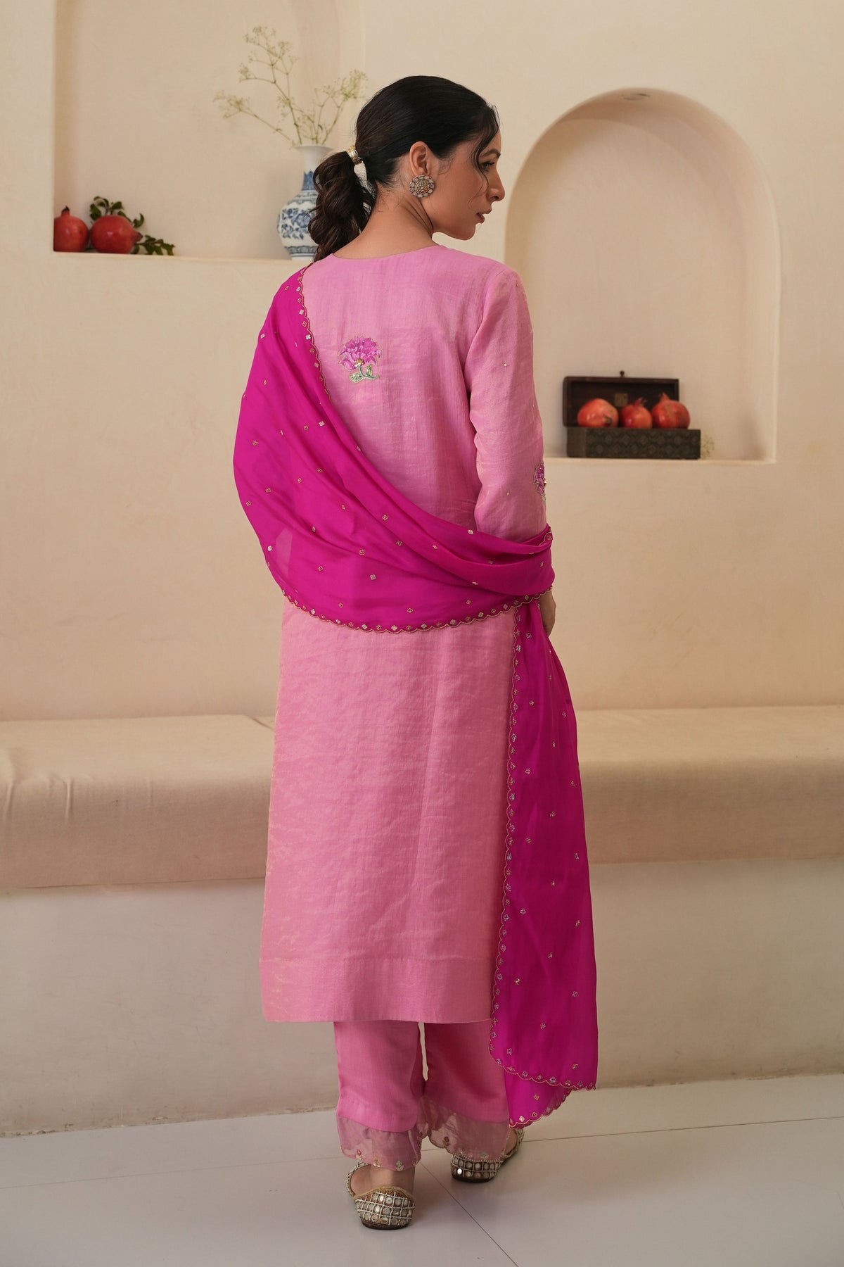 Rehaab Tissue Kurta Set in Pink With Dupatta