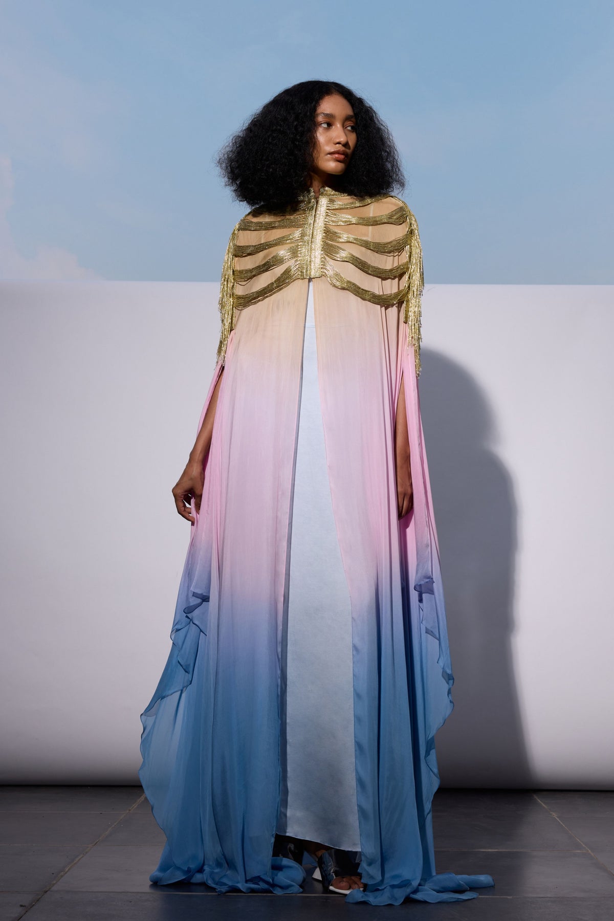 Kaftan With Metallic Fringes