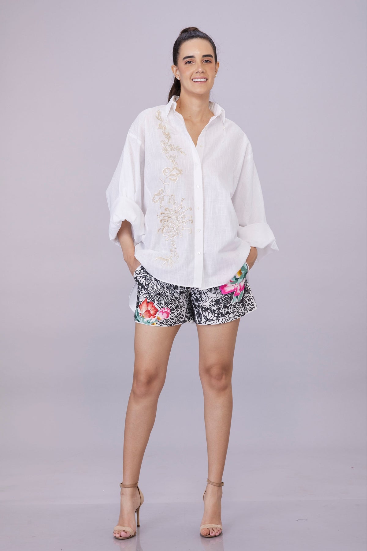 White Parsi Gara Embroidery Shirt