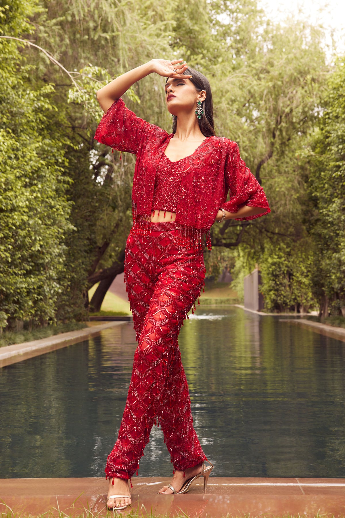 Red Indowestern Jacket With Pant