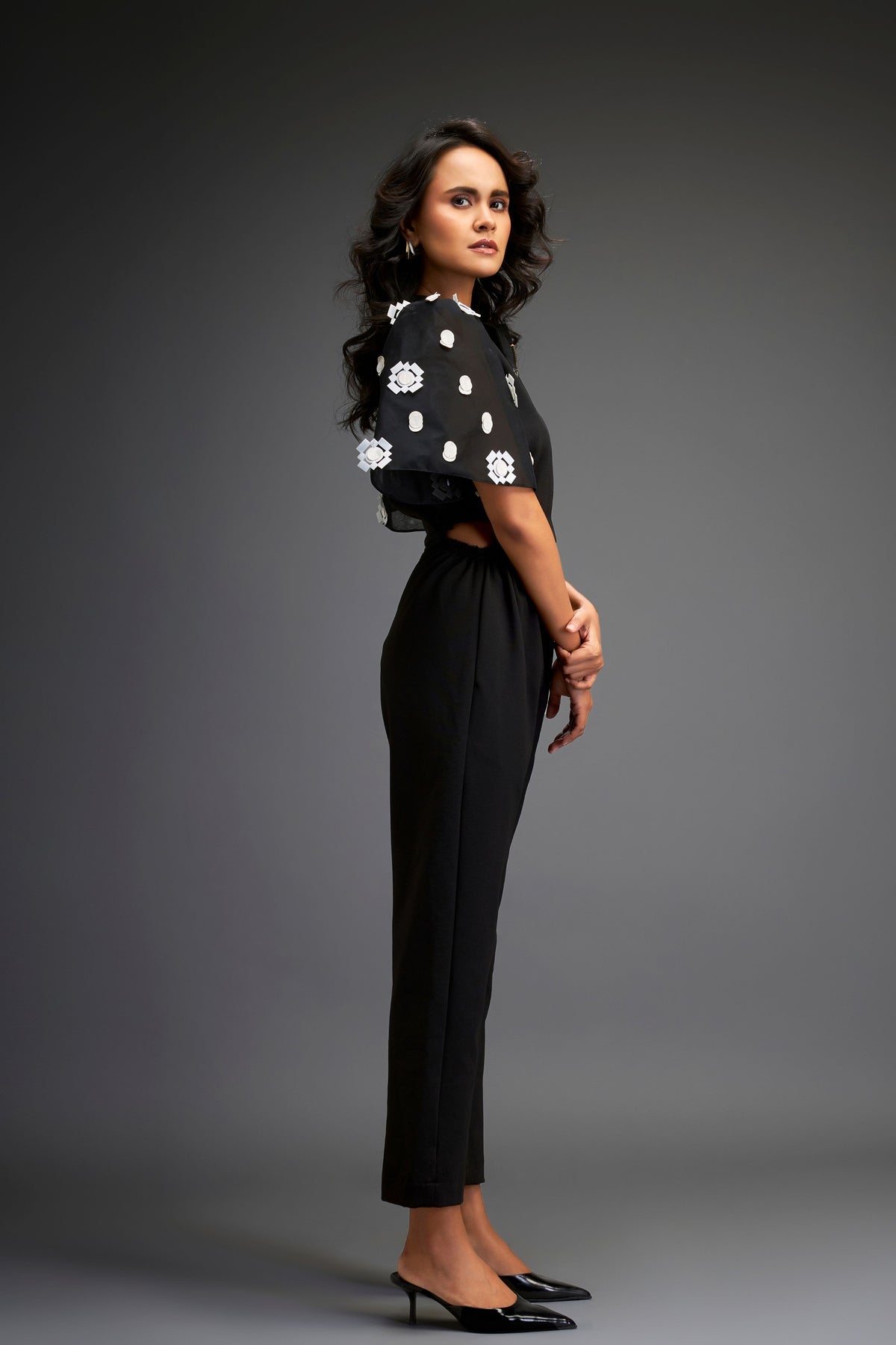 Black Embroidered Jumpsuit With Belt