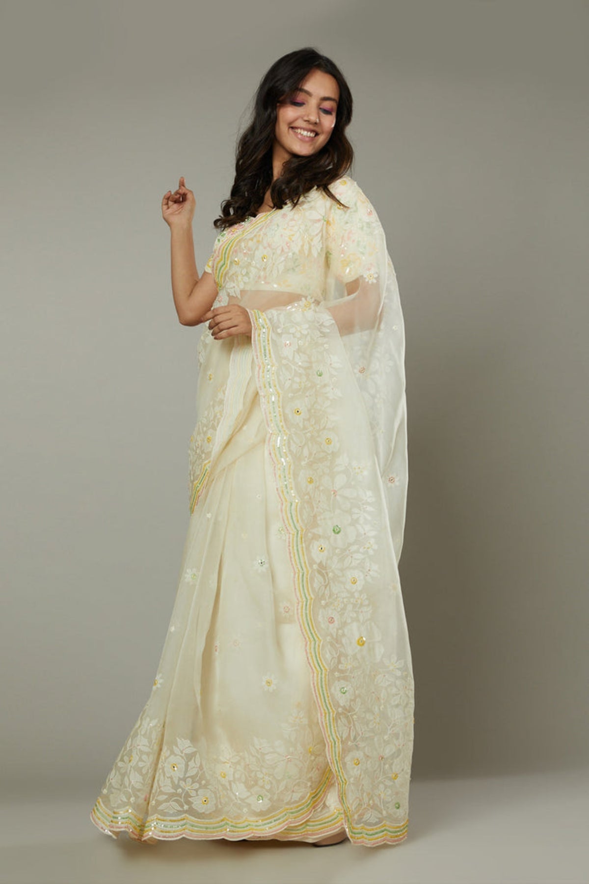 French Vanilla Saree Set