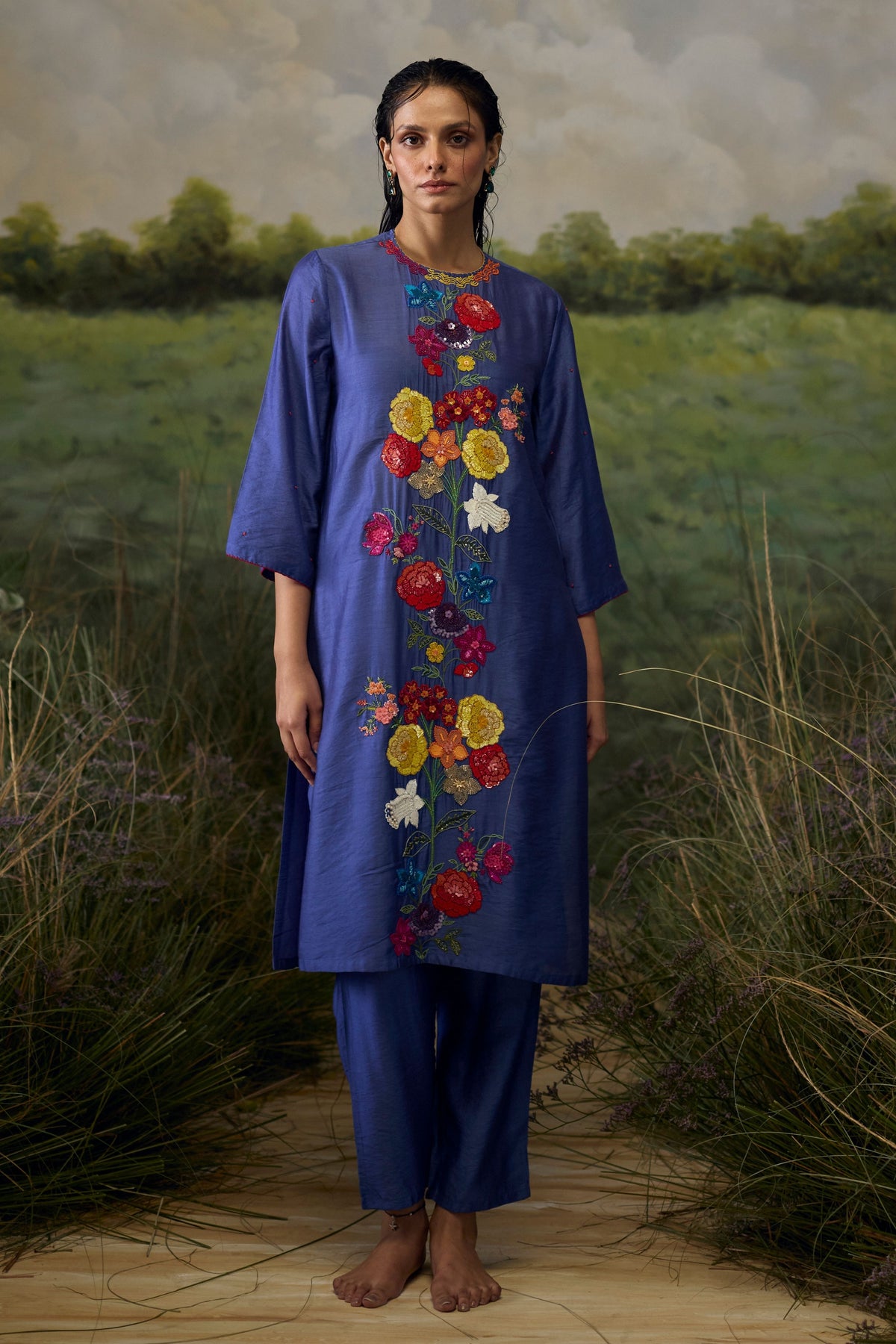 Mystic Blue Embroidered Kurta