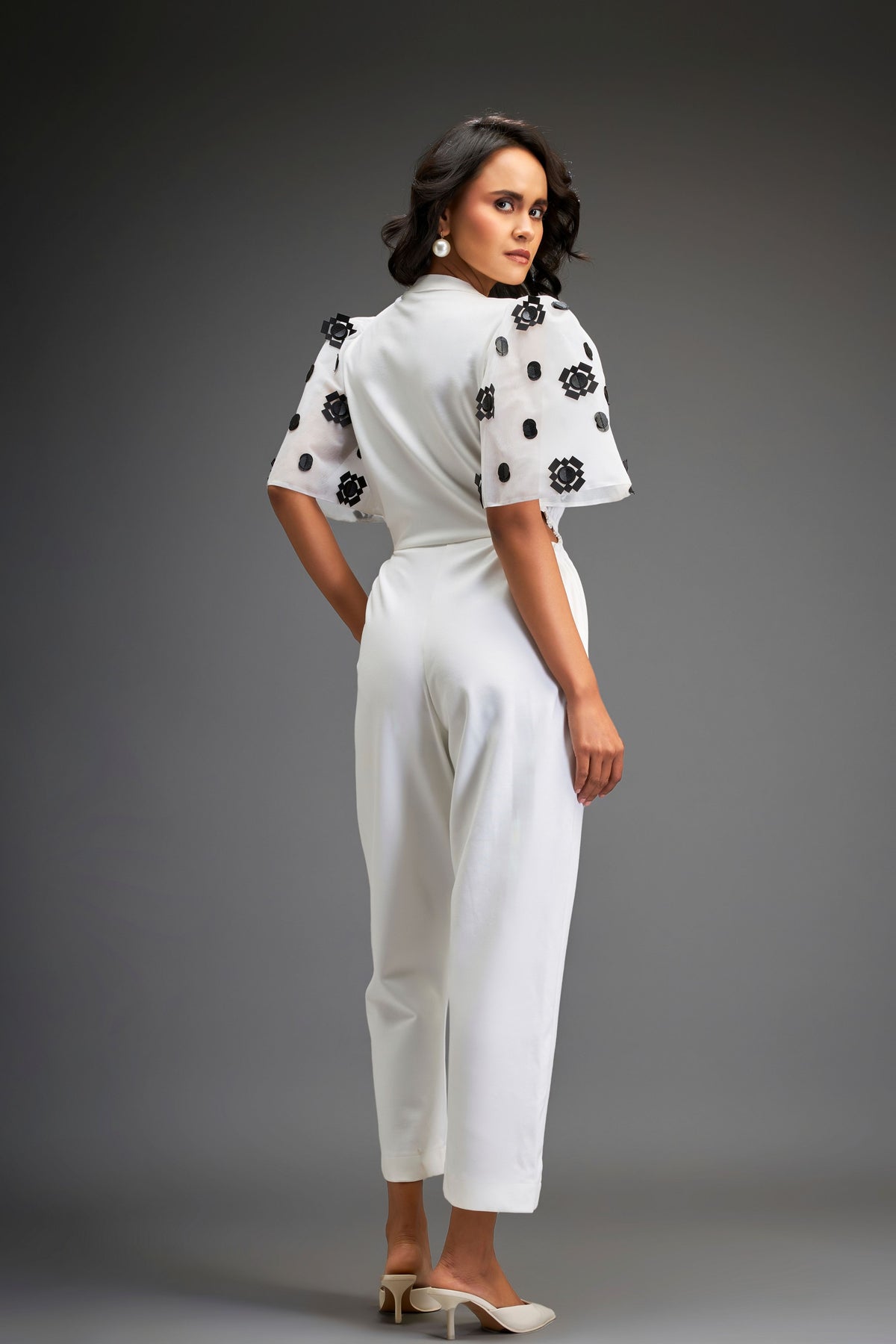 White Embroidered Jumpsuit With Belt