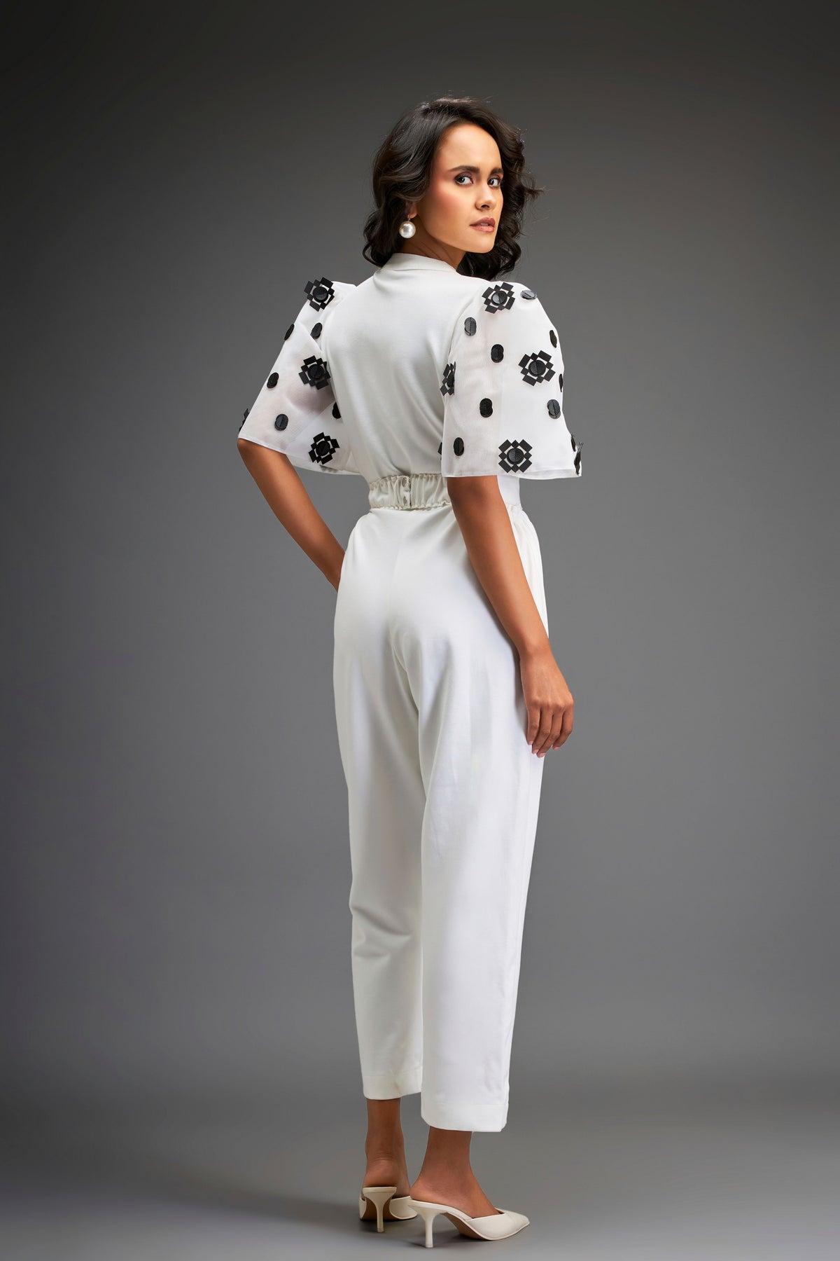 White Embroidered Jumpsuit With Belt