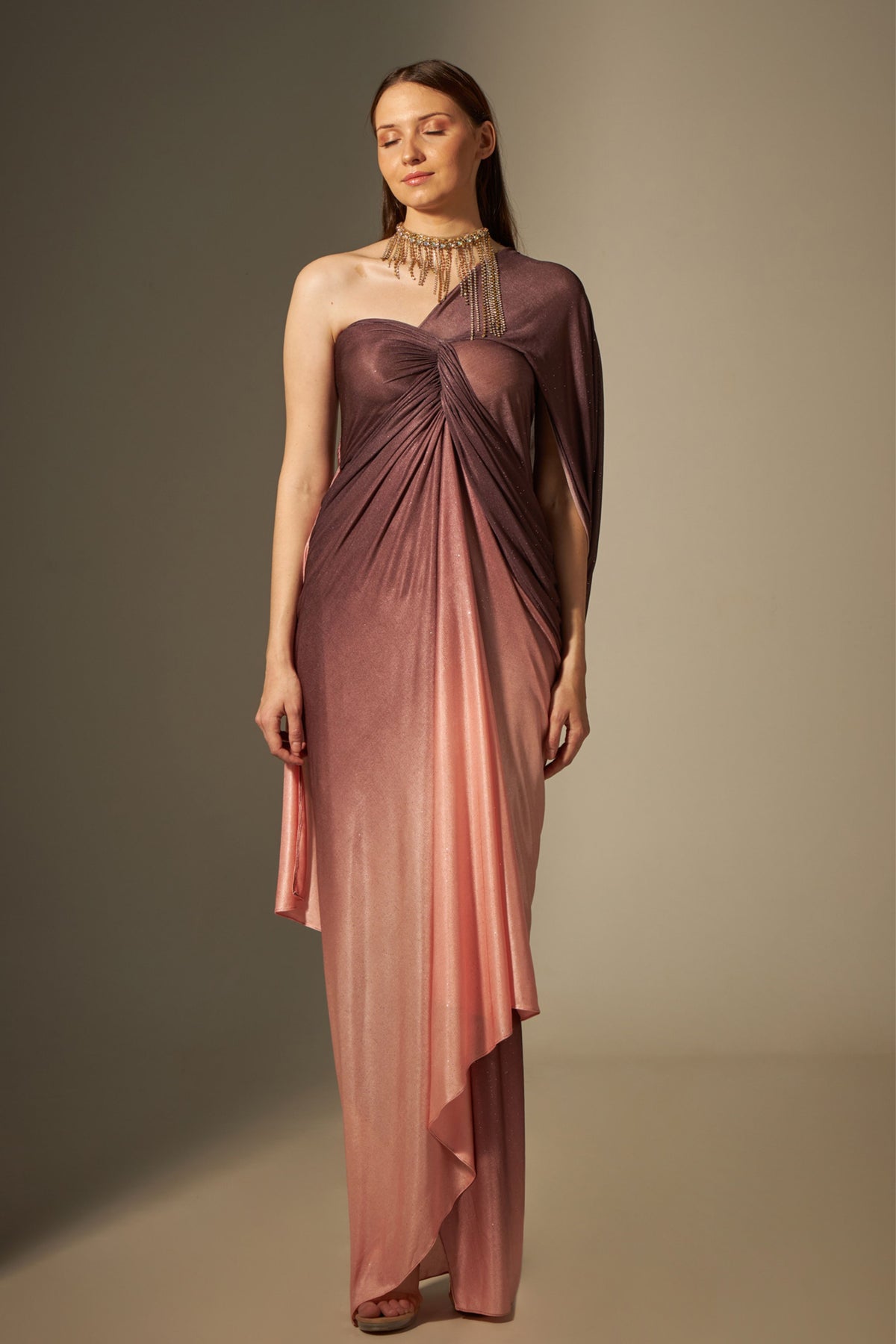 Wine Shaded Off-shoulder Gown