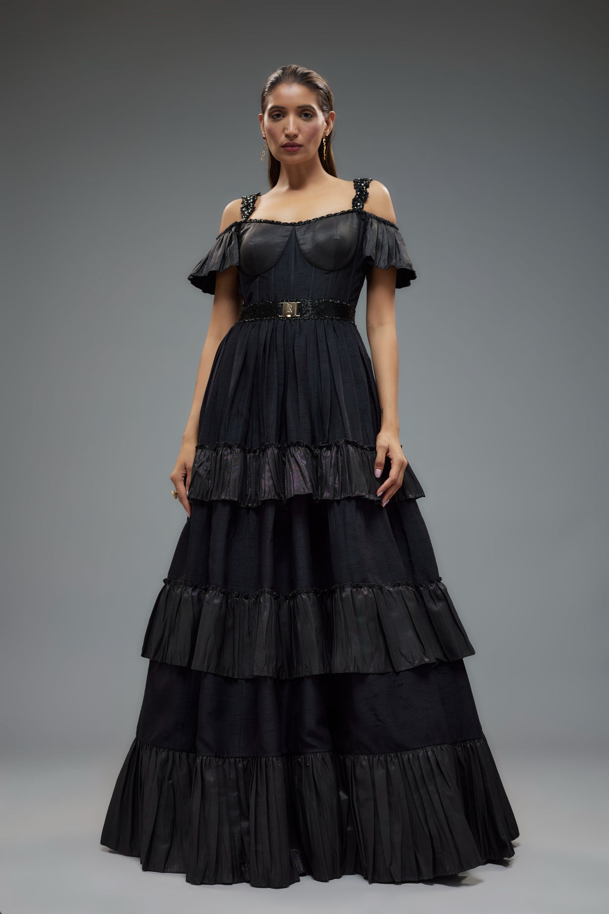 Black Flared Corset Gown