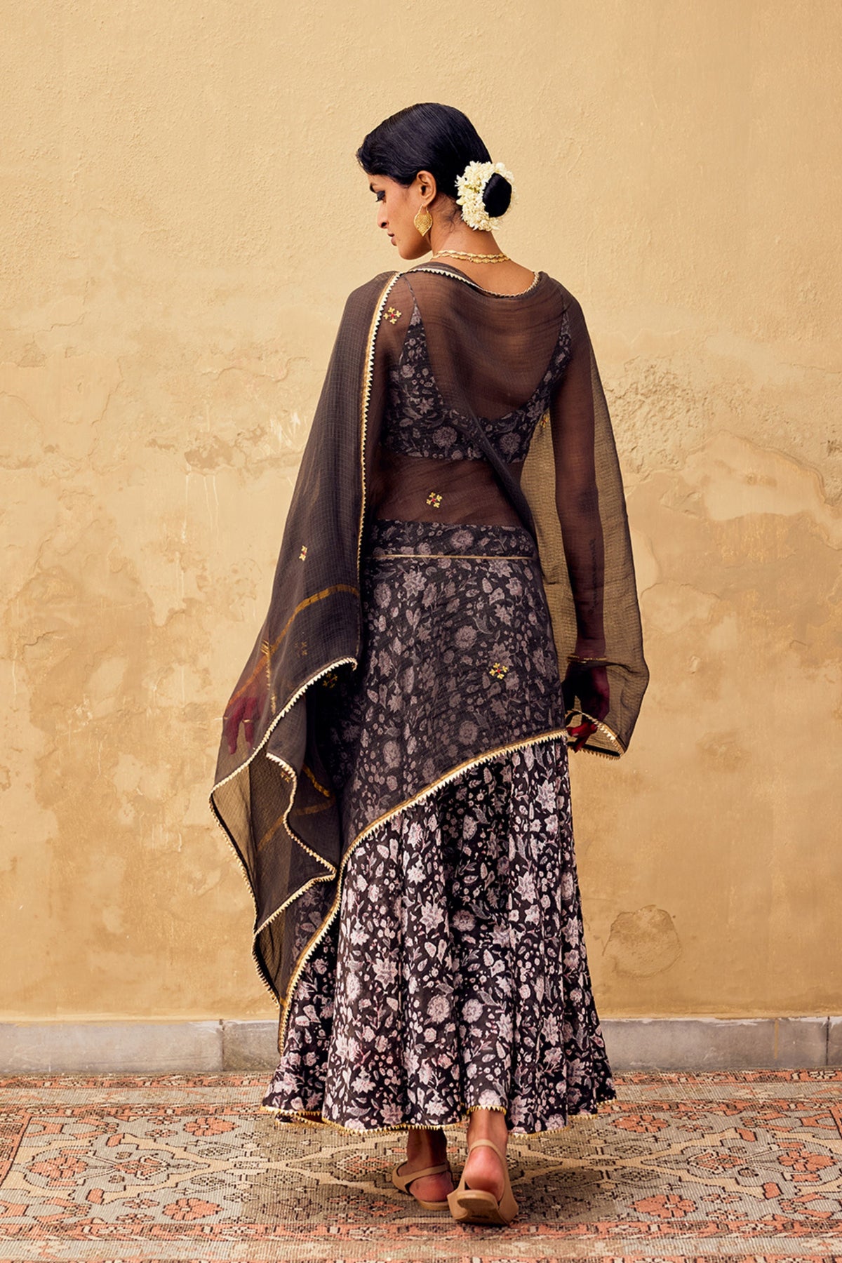 Damak Sharara Set in Charcoal