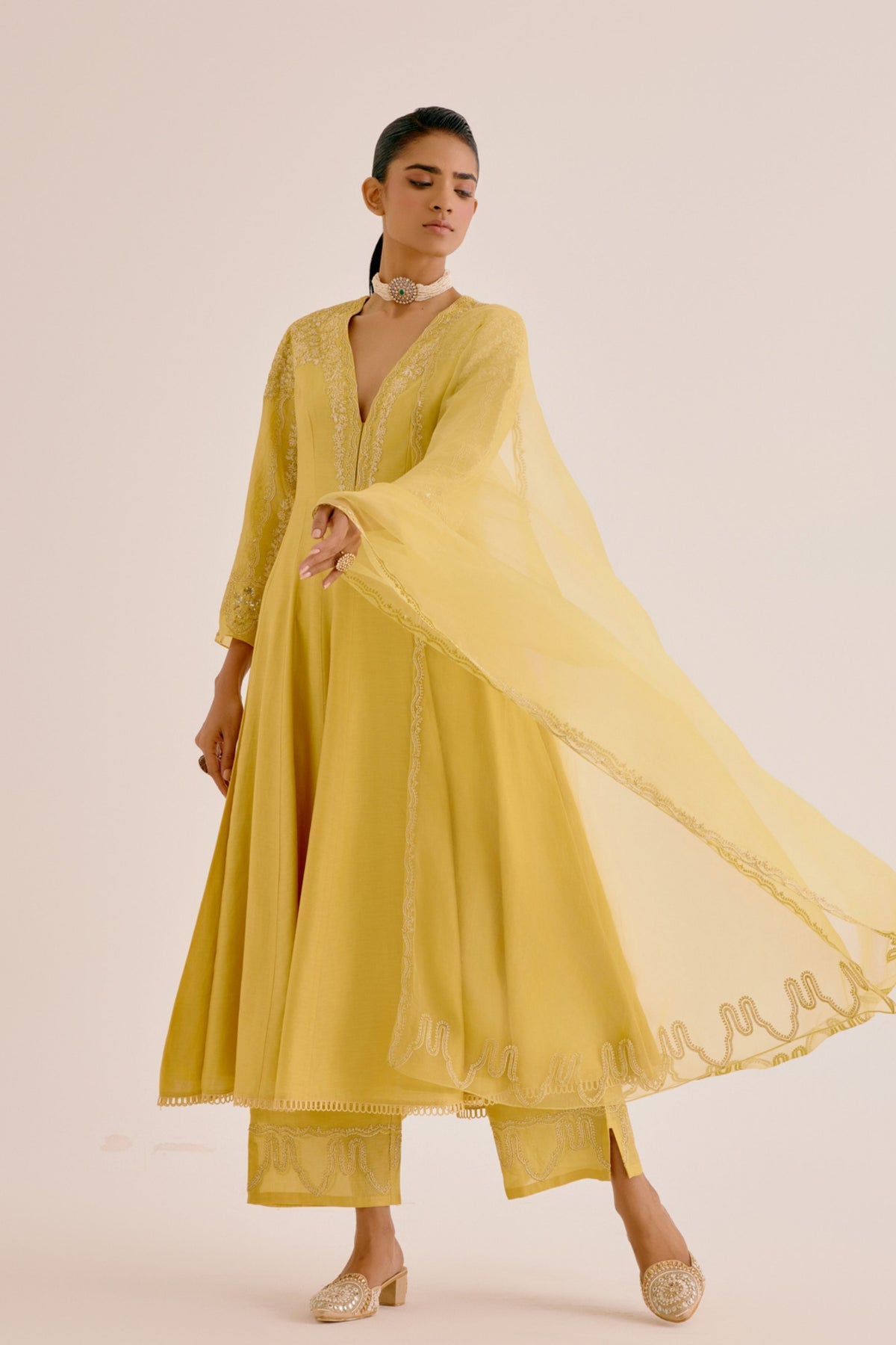 Yellow Embroidered Anarkali Set