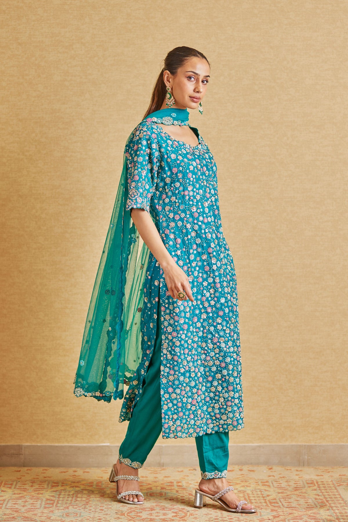 Pine Green Embroidered Straight Kurta Set