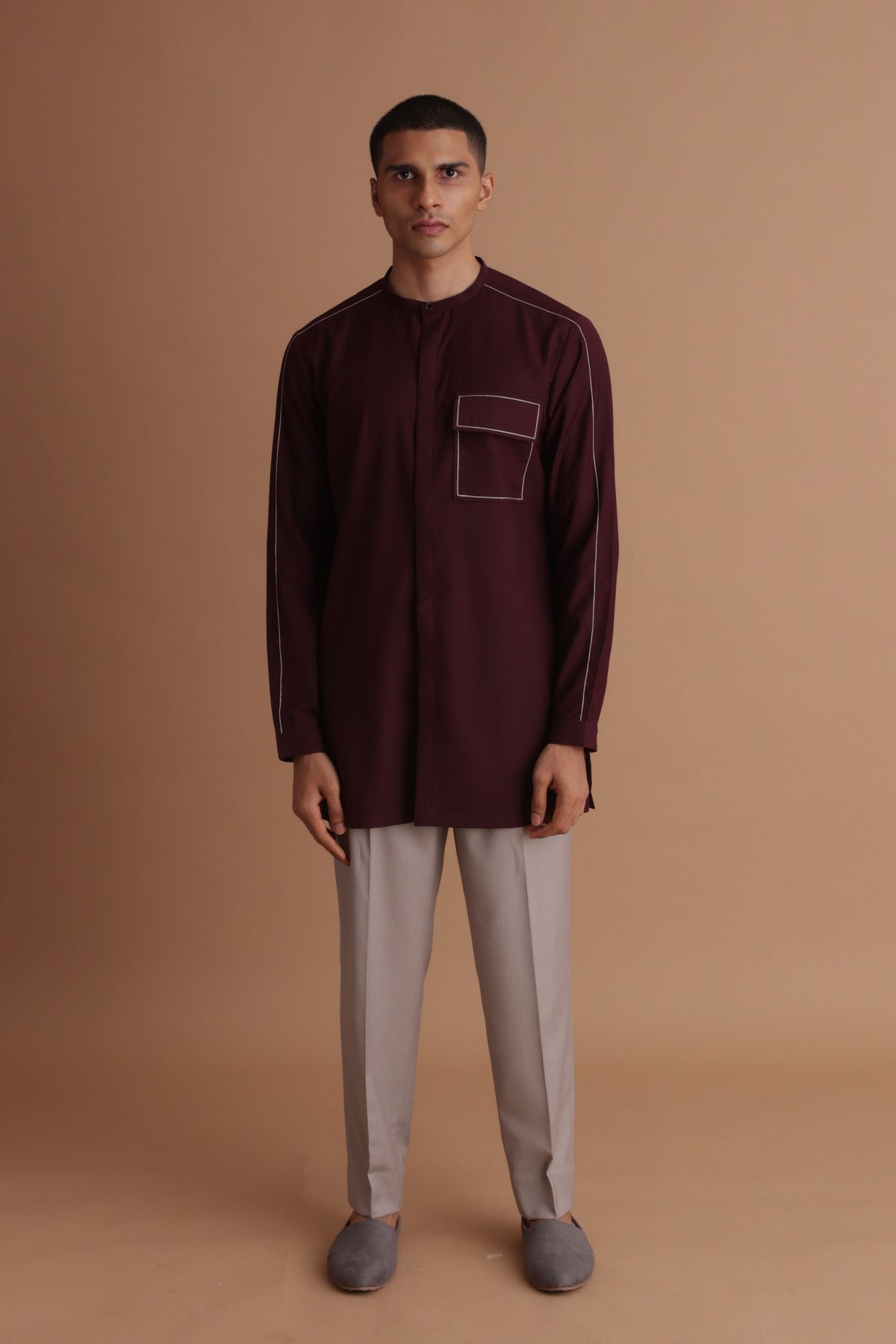 Burgundy Kurta With Pick Stitch