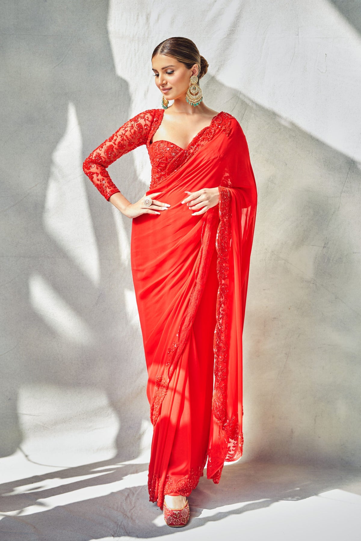 Hand Embroidered Red Saree