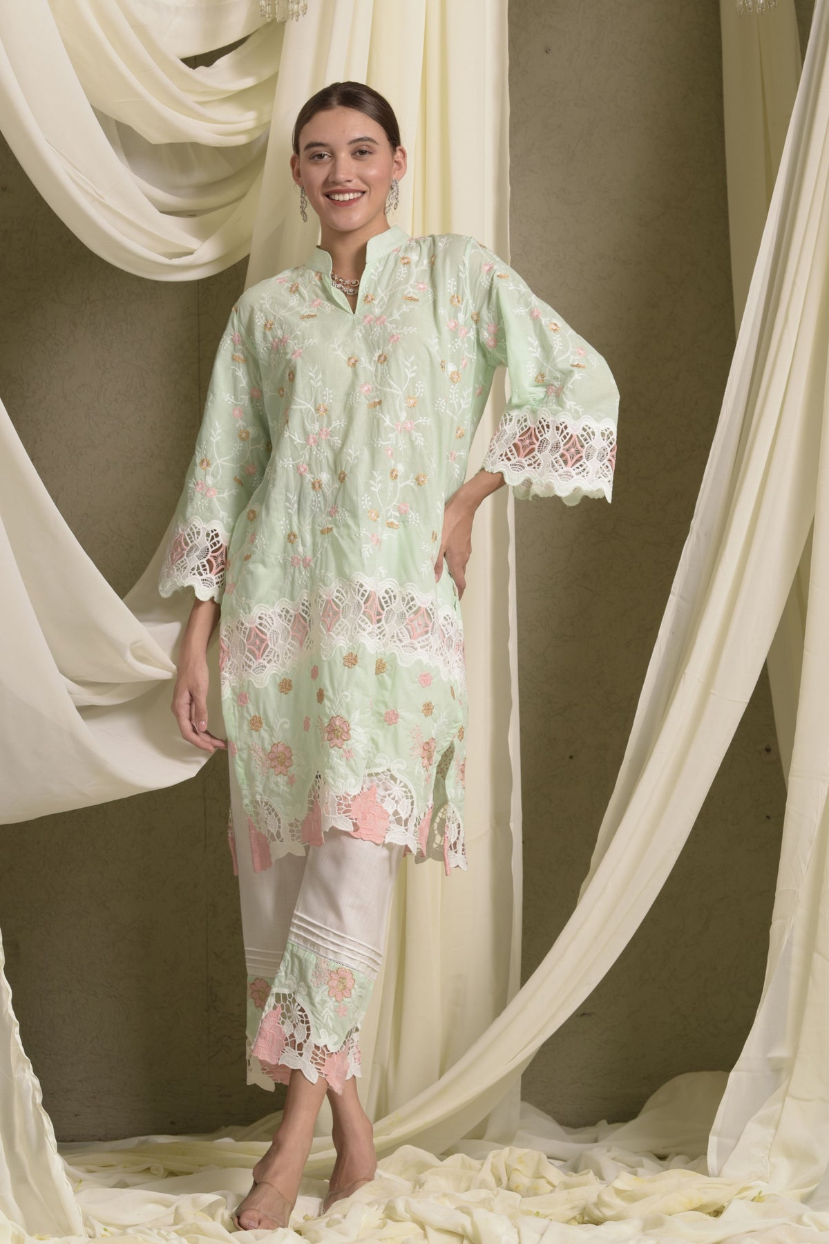 Myra Mesh Floral Lace Kurta Set