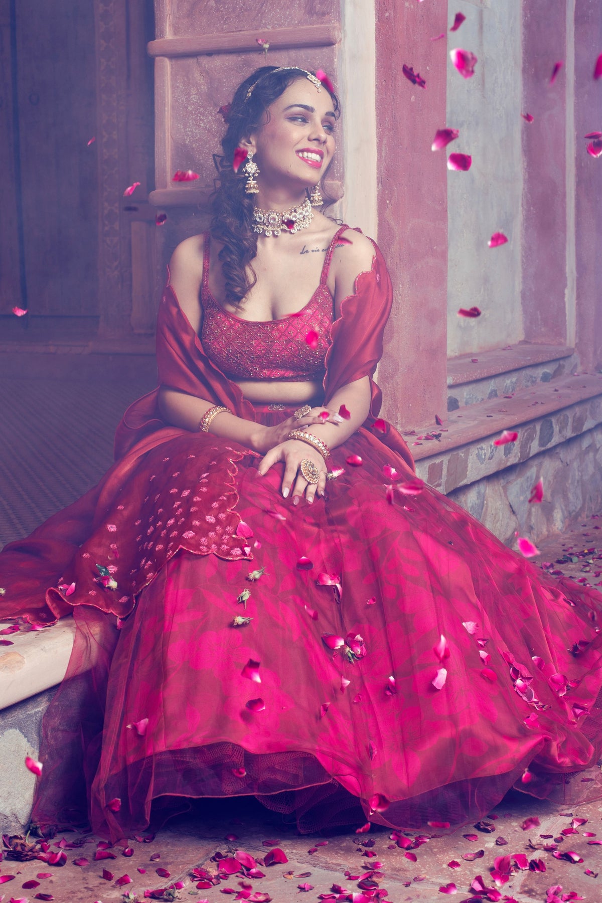 Maroon Embroidered Lehenga Set