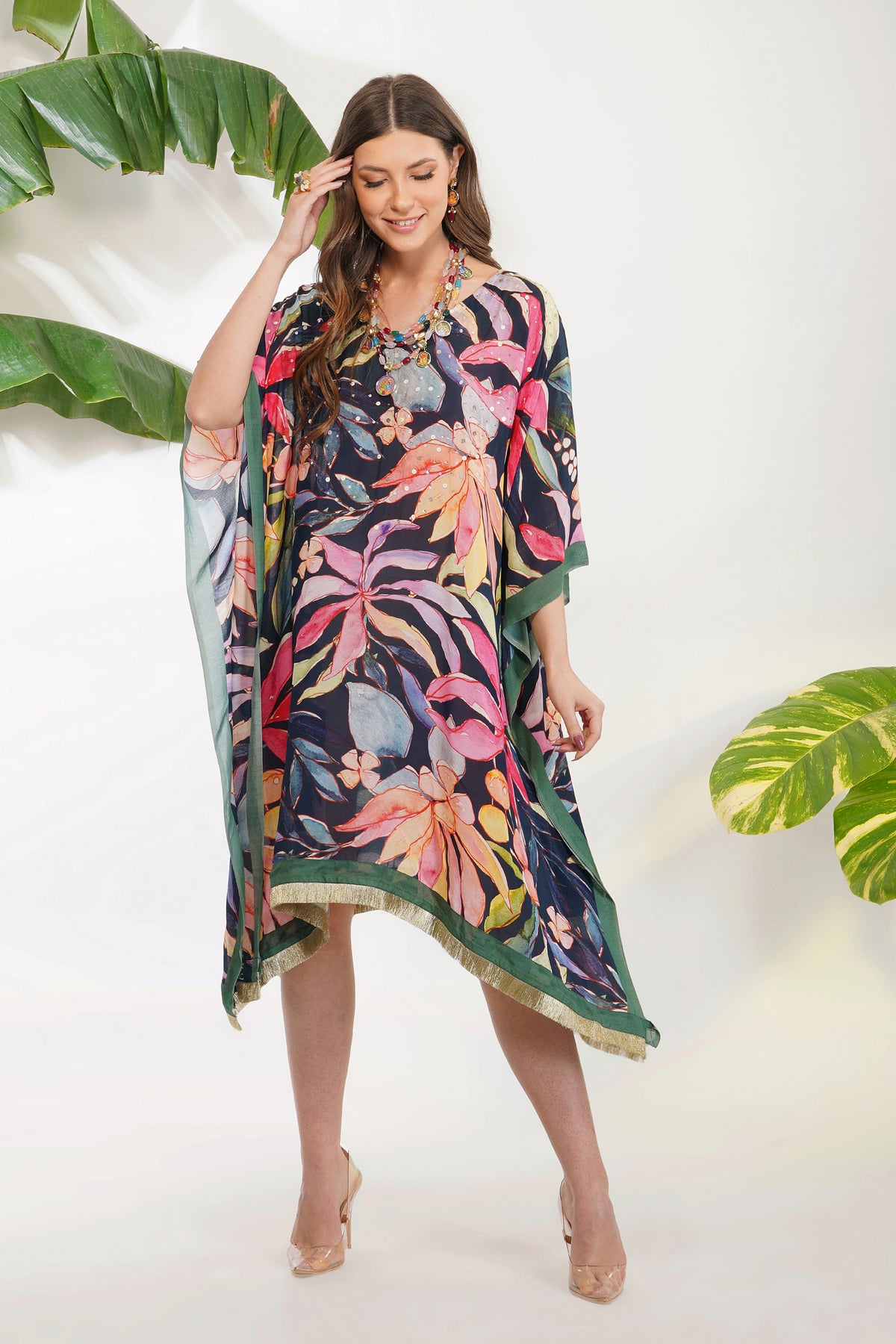 Tropical Flower Printed Kaftan